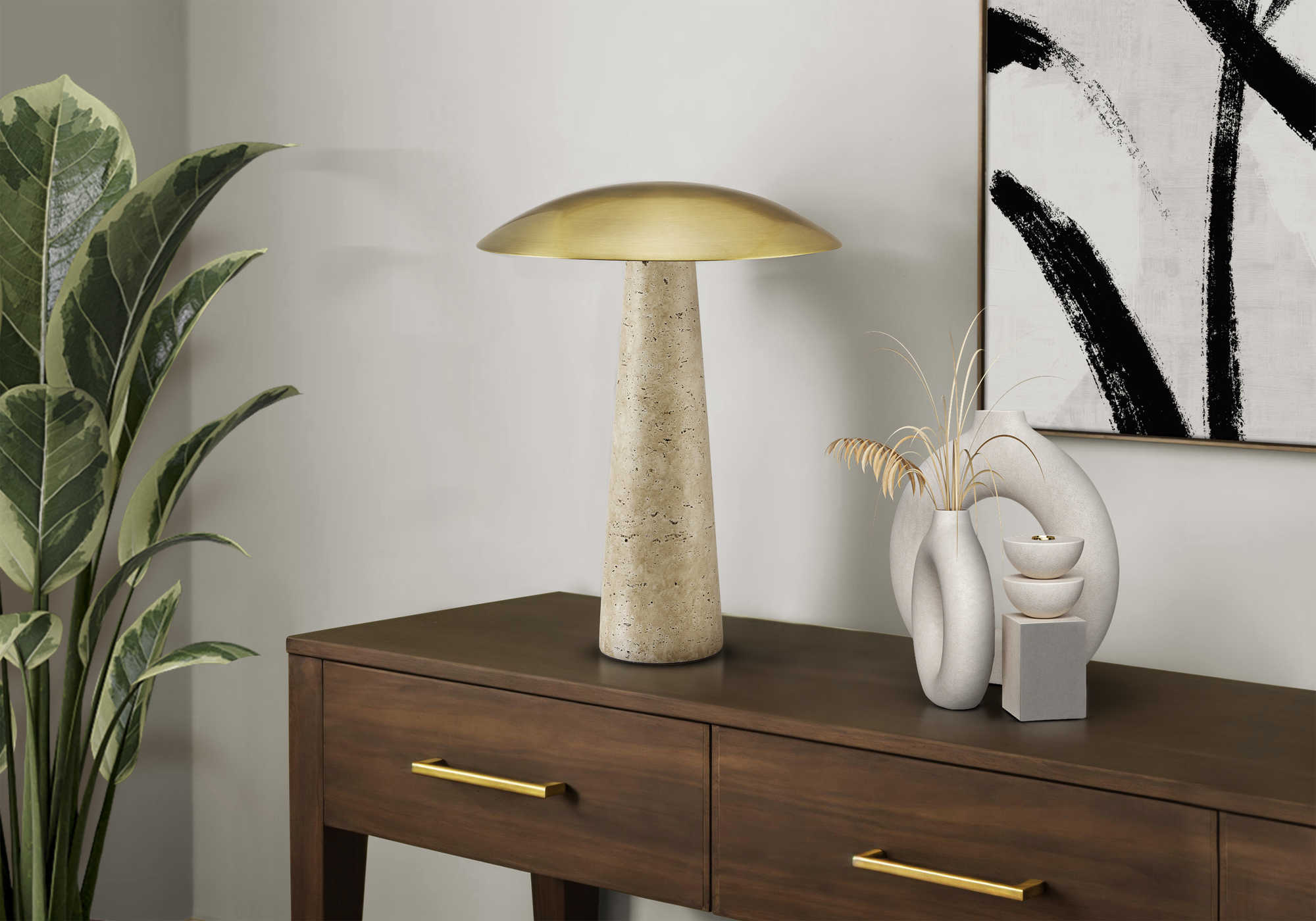 LUMINAIRE - 15"H LAMPE DE TABLE BEIGE RESINE / BRUN / LED – I 9401