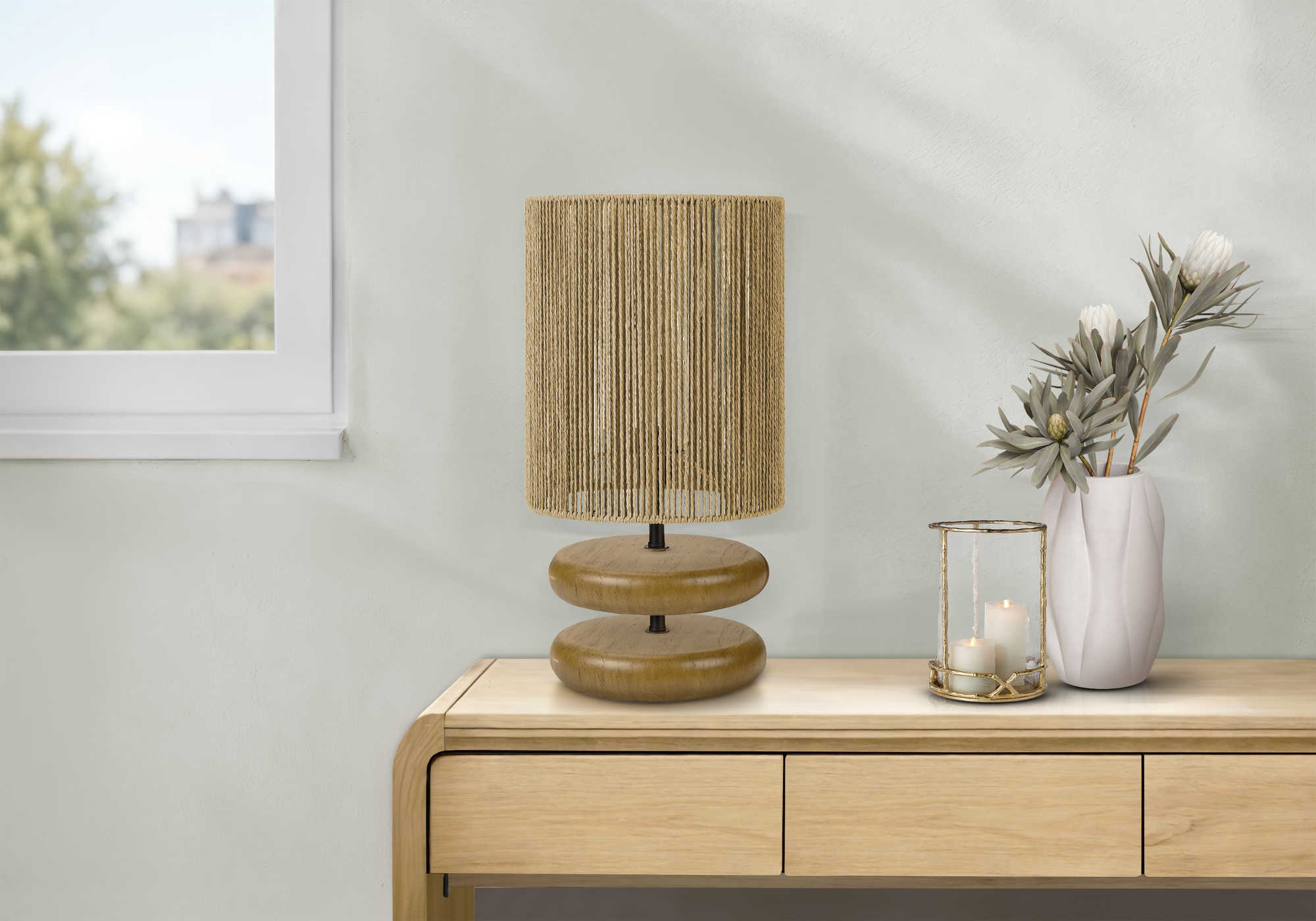 LUMINAIRE - 19"H LAMPE DE TABLE BRUN PALE RESINE / BEIGE – I 9412