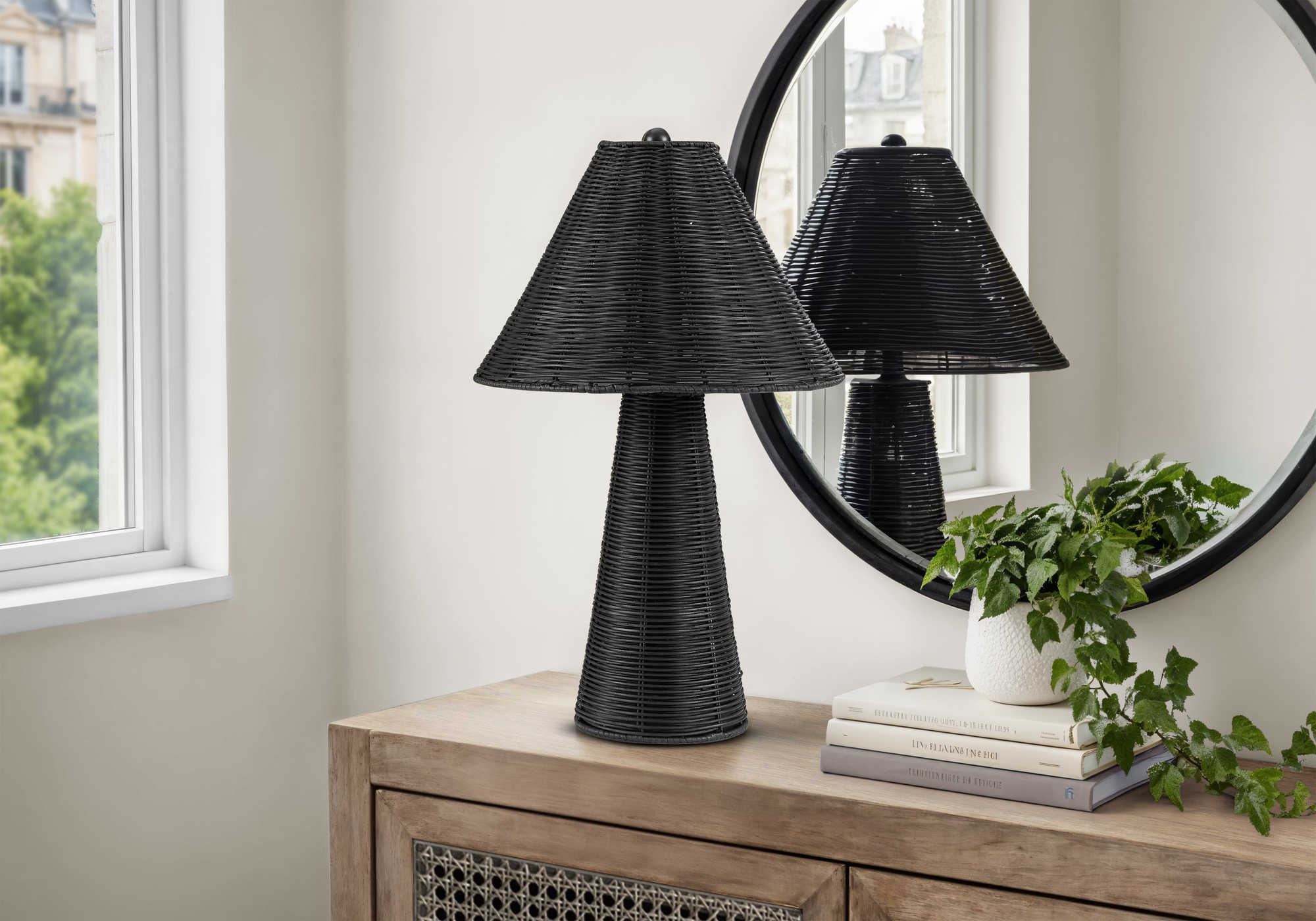 LUMINAIRE - 21"H LAMPE DE TABLE NOIR ROTIN / NOIR – I 9415