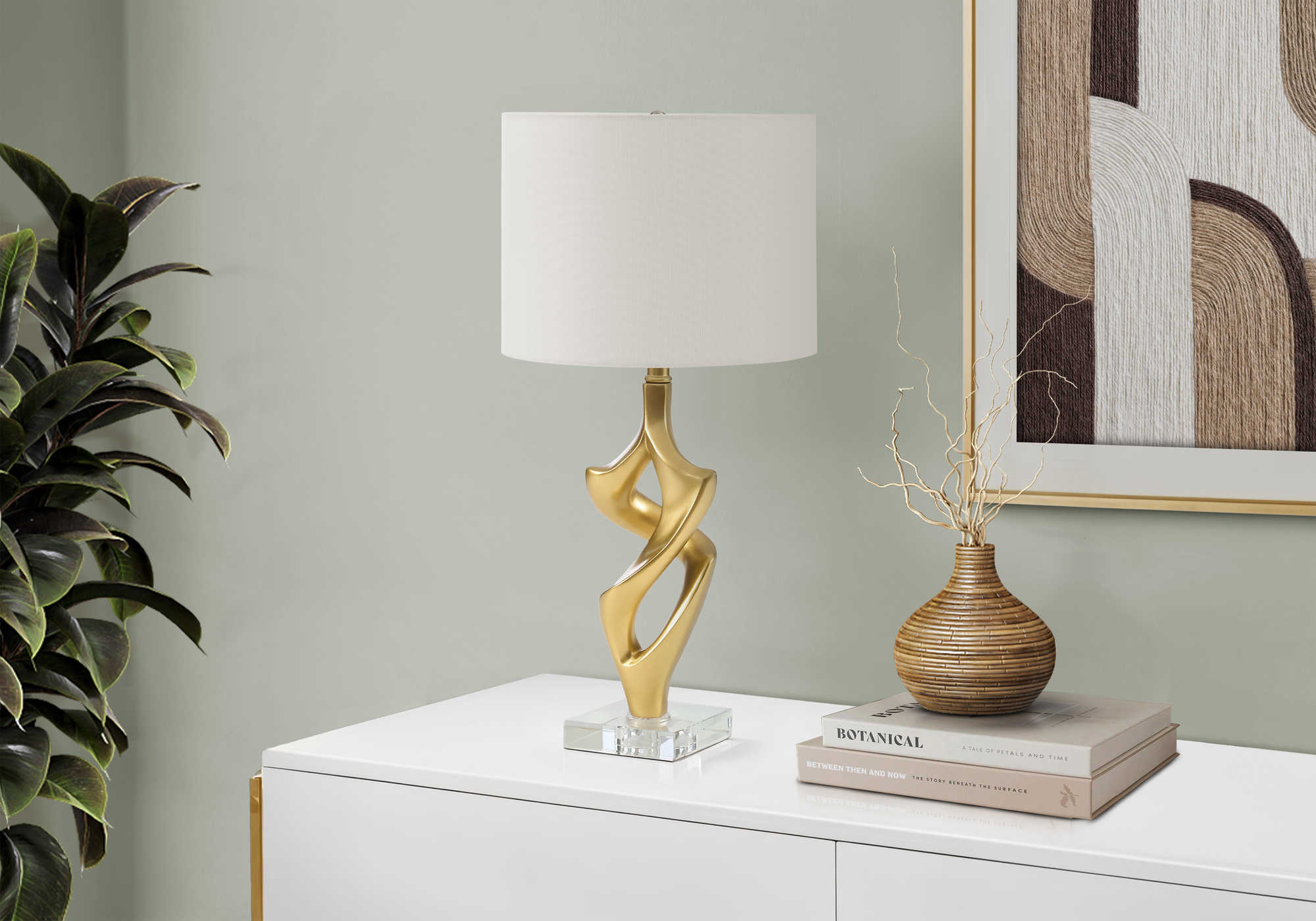 LUMINAIRE - 24"H LAMPE DE TABLE OR RESINE / IVOIRE – I 9430