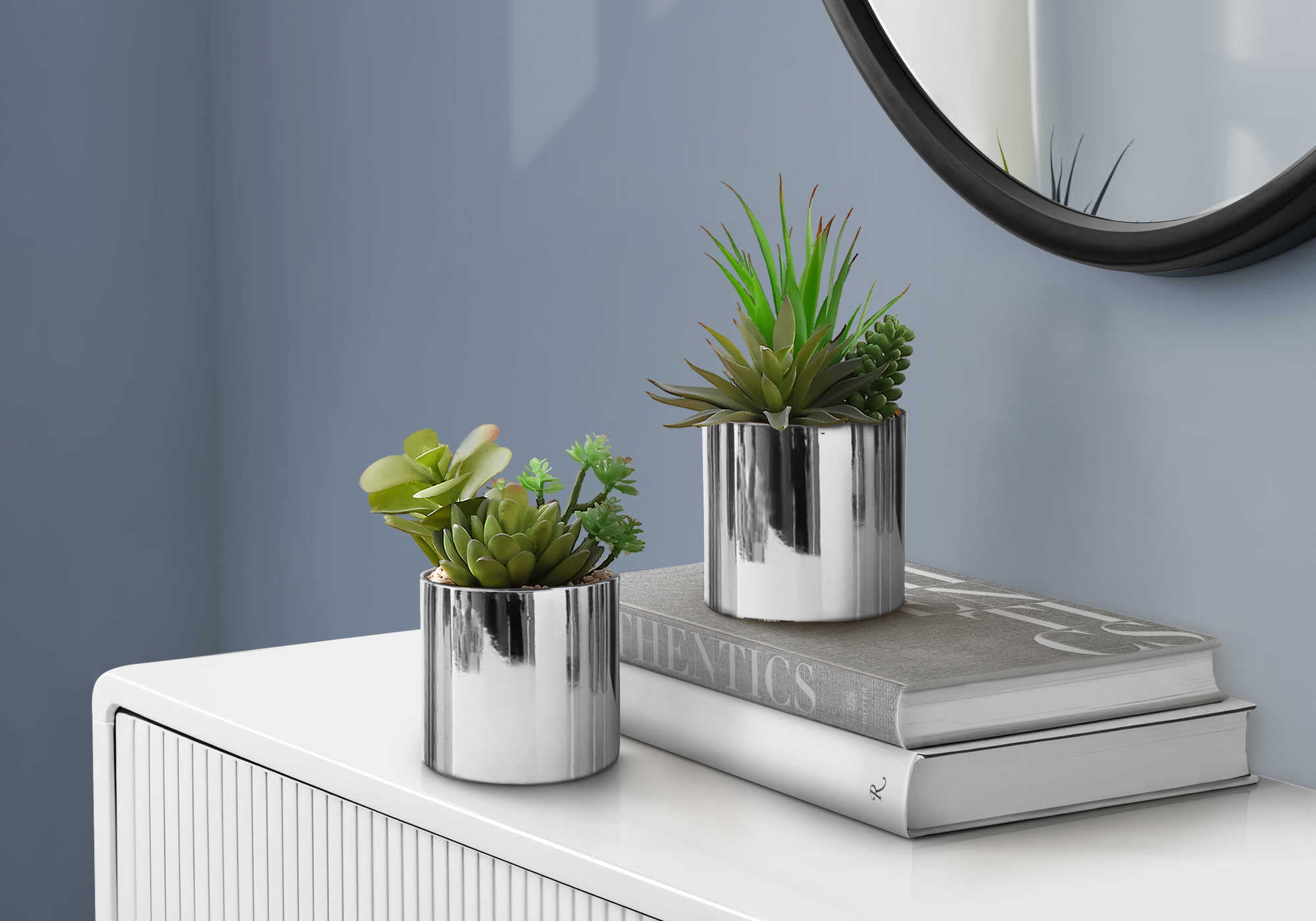 PLANTE ARTIFICIELLE - 2MCX / 7"H SUCCULENT POT 3" CHROME – I 9550