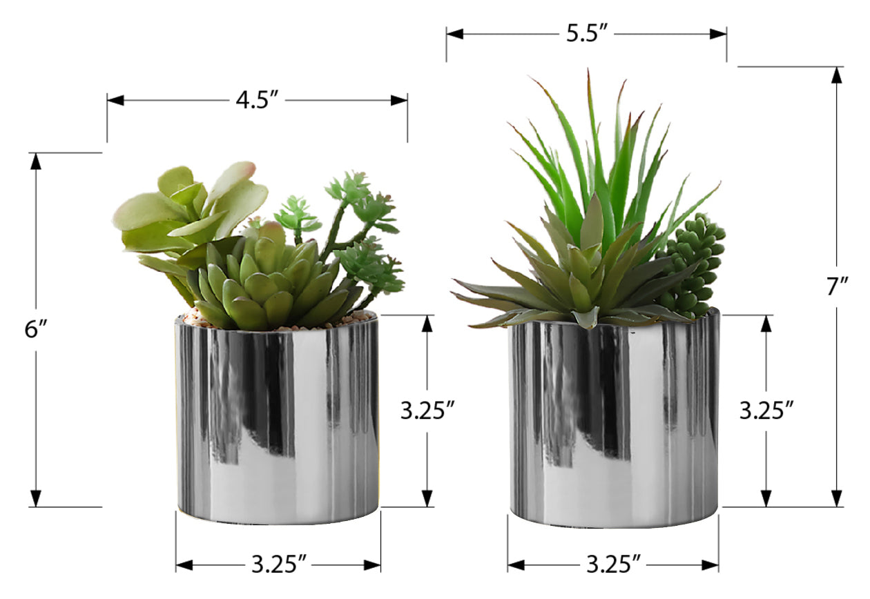 PLANTE ARTIFICIELLE - 2MCX / 7"H SUCCULENT POT 3" CHROME – I 9550