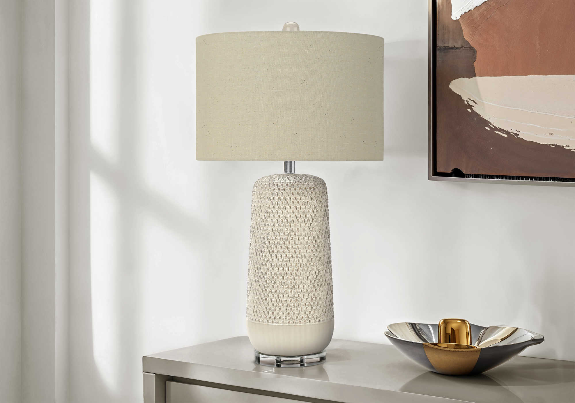 LUMINAIRE - 31"H LAMPE DE TABLE CREME CERAMIQUE / BEIGE – I 9605.