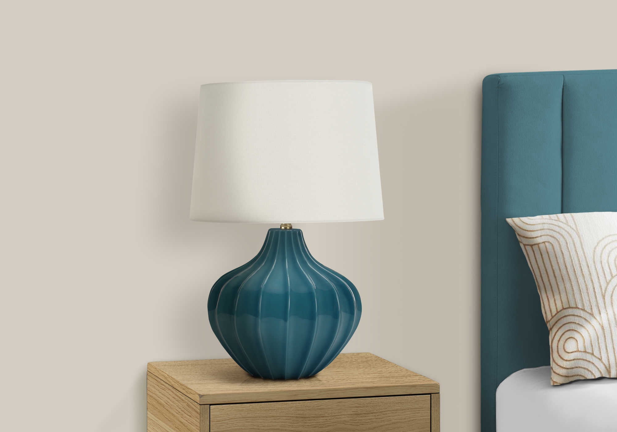 LUMINAIRE - 24"H LAMPE DE TABLE BLEU CERAMIQUE / IVOIRE – I 9612.