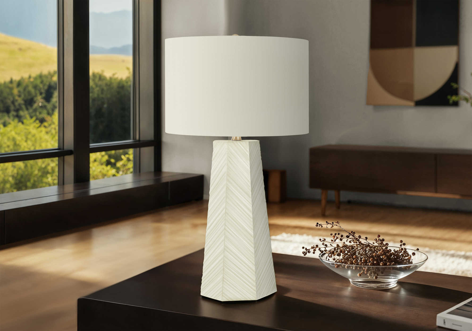 LUMINAIRE - 29"H LAMPE DE TABLE BLANC CERAMIQUE / IVOIRE – I 9614.