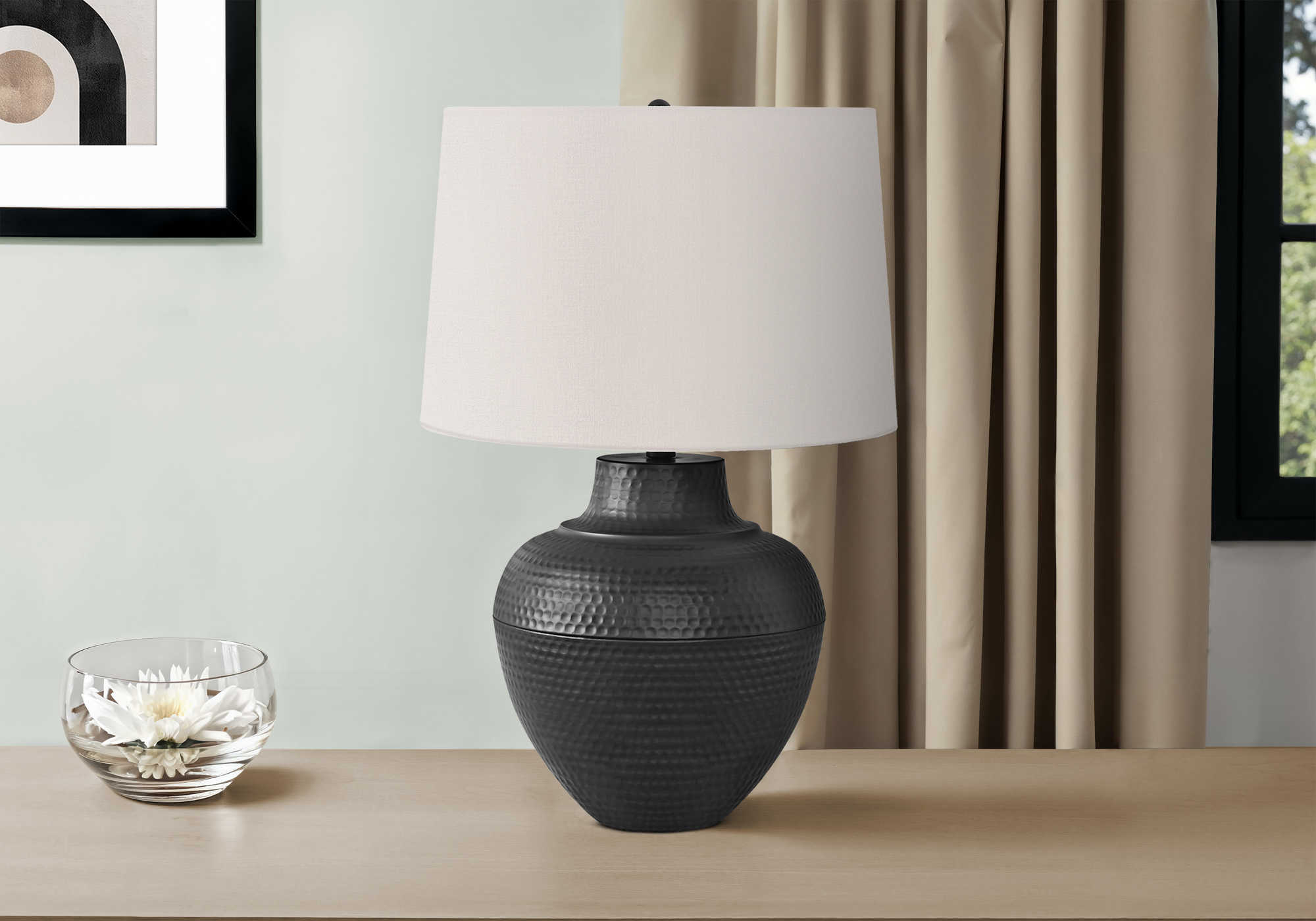 LUMINAIRE - 26"H LAMPE DE TABLE NOIR METAL / IVOIRE – I 9615.