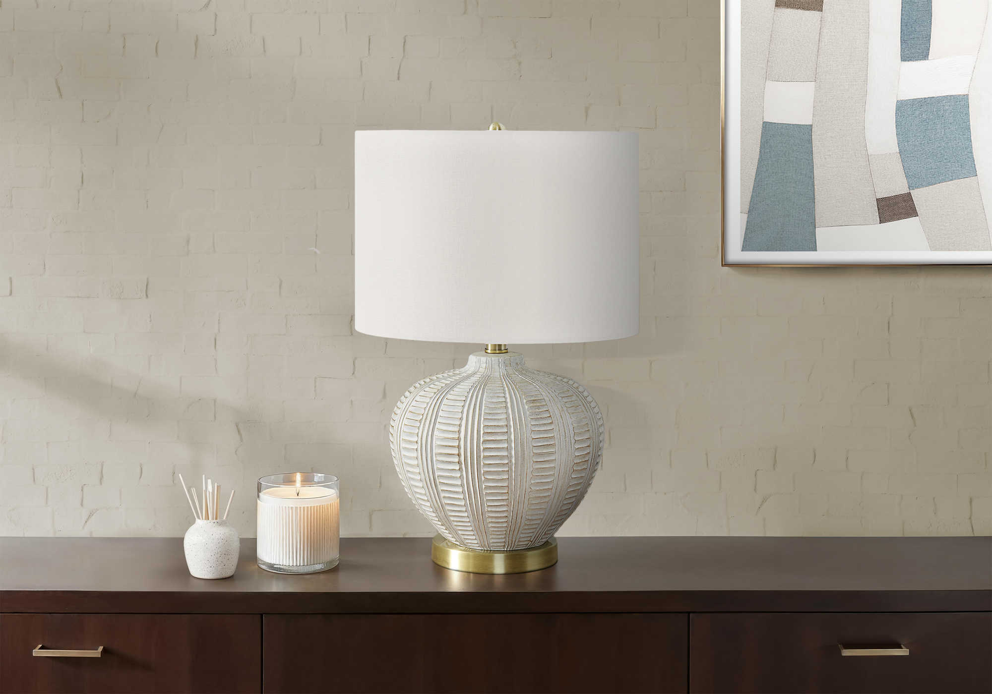 LUMINAIRE - 21"H LAMPE DE TABLE CREME RESINE / IVOIRE – I 9617.