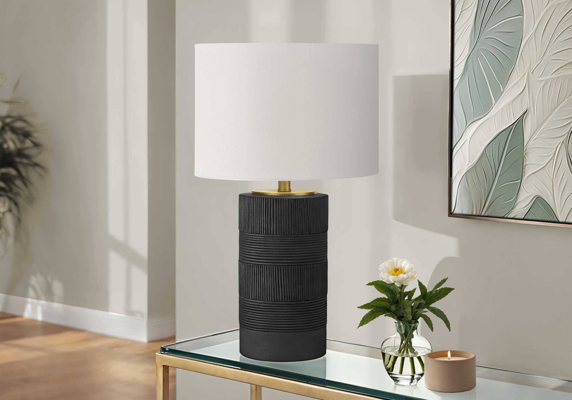 LUMINAIRE - 24"H LAMPE DE TABLE NOIR RESINE / IVOIRE – I 9619.