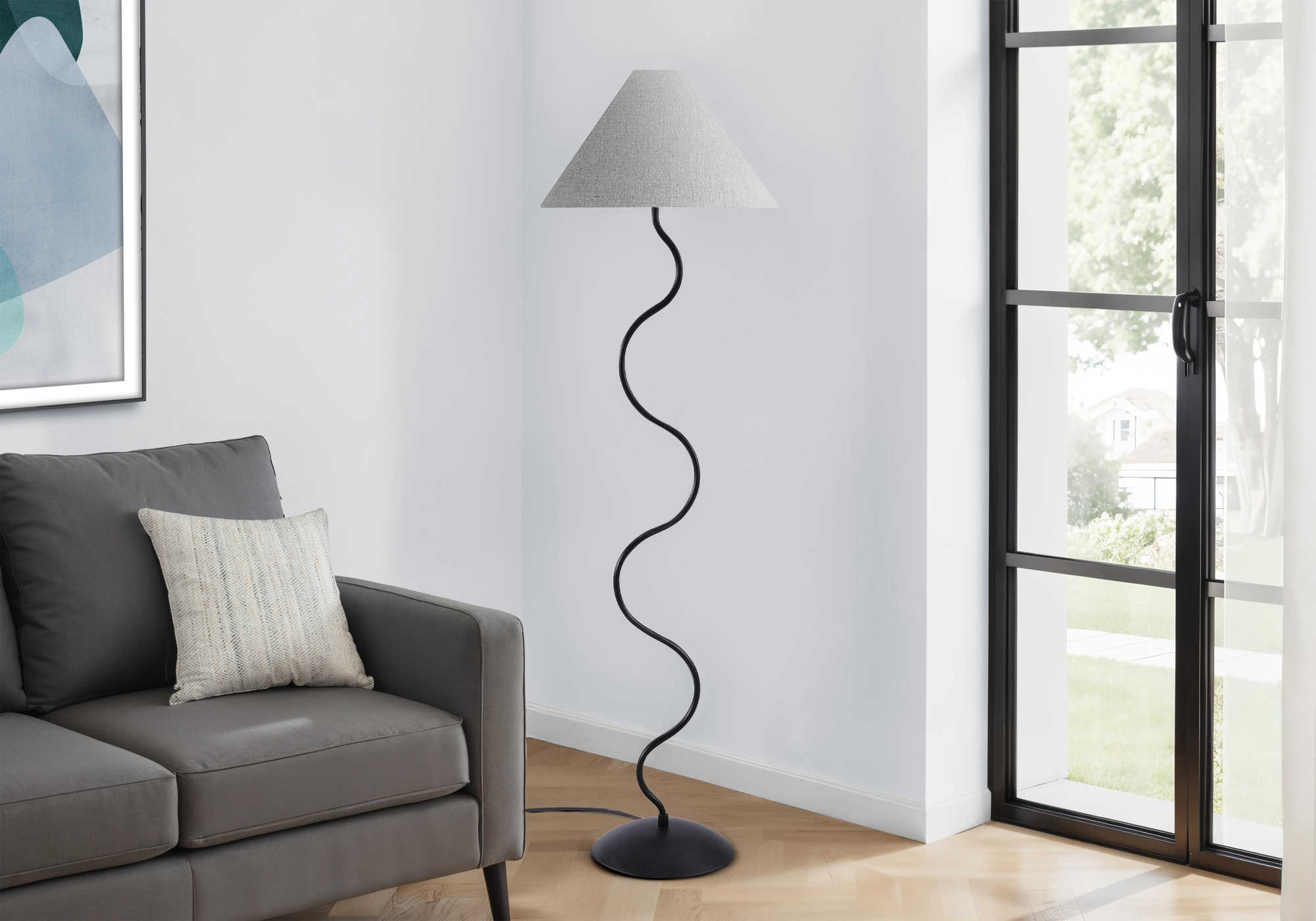 LUMINAIRE - 64"H LAMPE SUR PIED NOIR METAL / GRIS – I 9627
