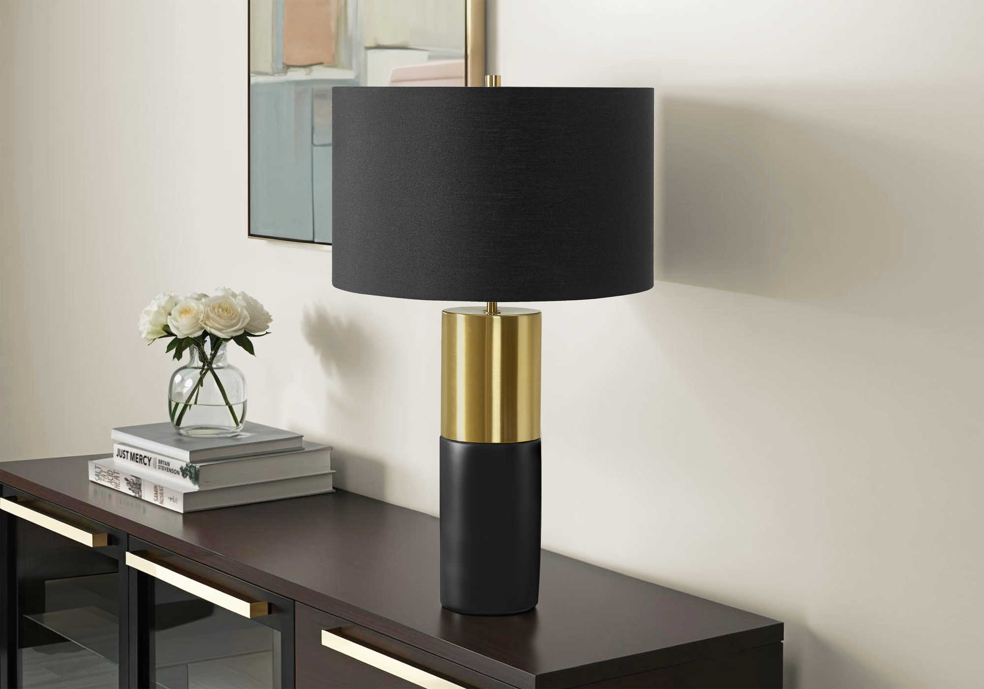 LUMINAIRE - 25"H LAMPE DE TABLE NOIR BETON / NOIR – I 9629.