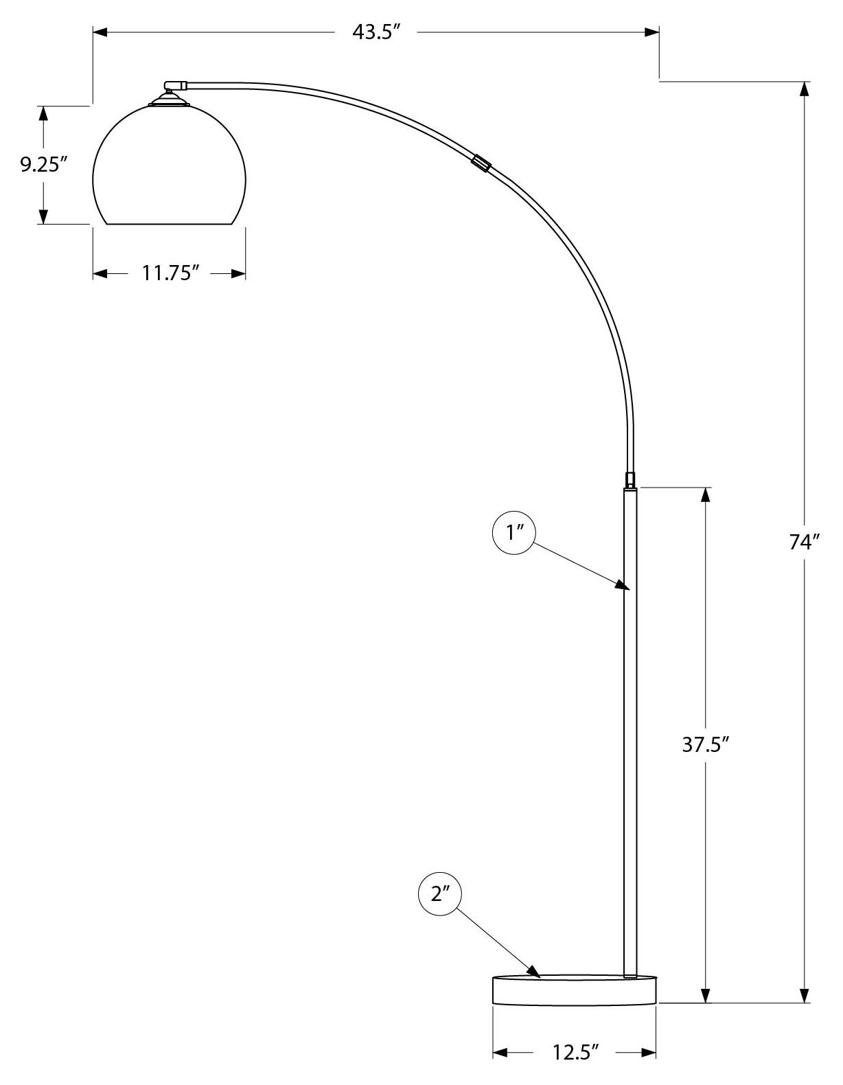 LUMINAIRE - 74"H LAMPE SUR PIED ARC NOIR METAL – I 9634