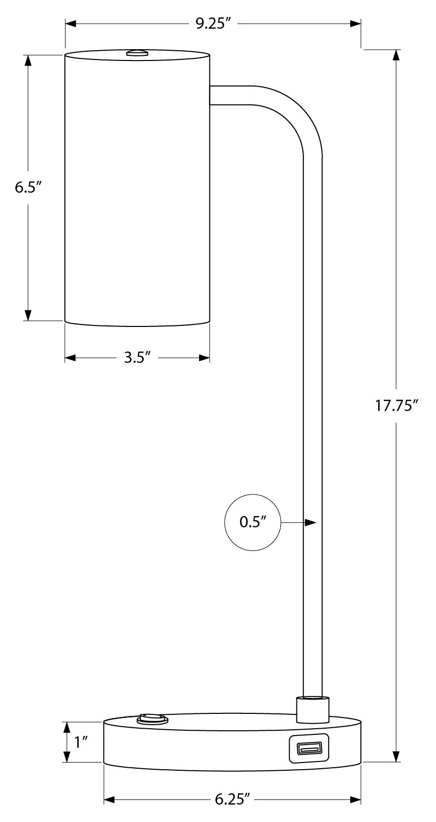 LUMINAIRE - 18"H LAMPE DE TABLE NOIR METAL / NOIR / USB – I 9645.