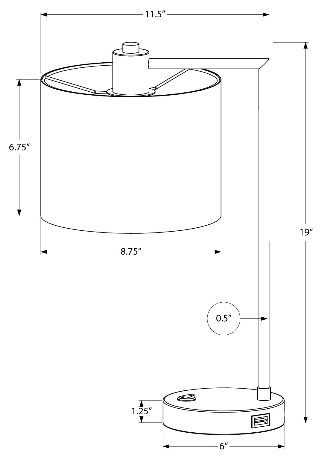 LUMINAIRE - 19"H LAMPE DE TABLE NOIR METAL / IVOIRE / USB – I 9646.