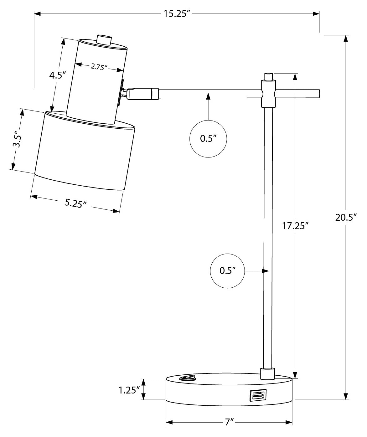 LUMINAIRE - 21"H LAMPE DE TABLE NOIR METAL / NOIR / USB – I 9647.