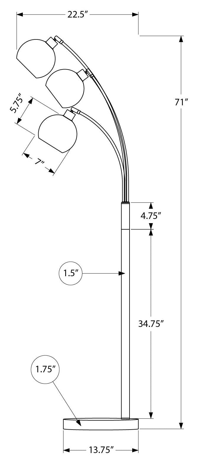 LUMINAIRE - 71"H LAMPE SUR PIED NOIR METAL – I 9648