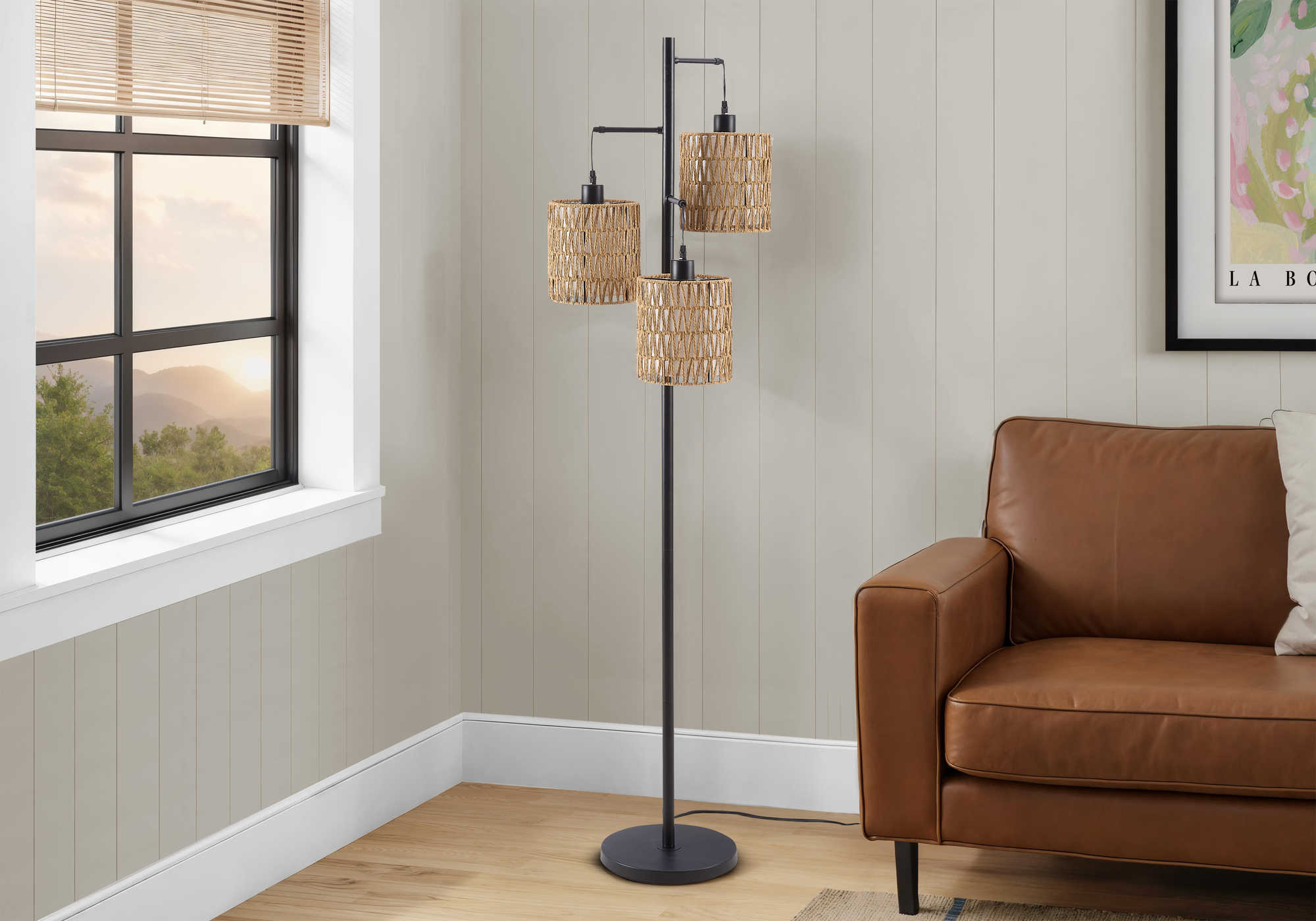 LUMINAIRE - 73"H LAMPE SUR PIED NOIR METAL / CORDE – I 9651