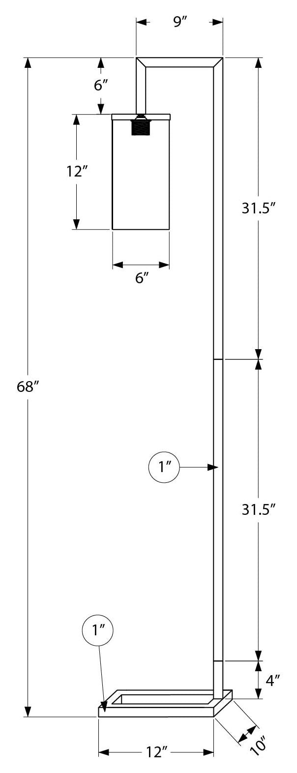 LUMINAIRE - 68"H LAMPE SUR PIED NOIR METAL / VERRE TREMPE – I 9656