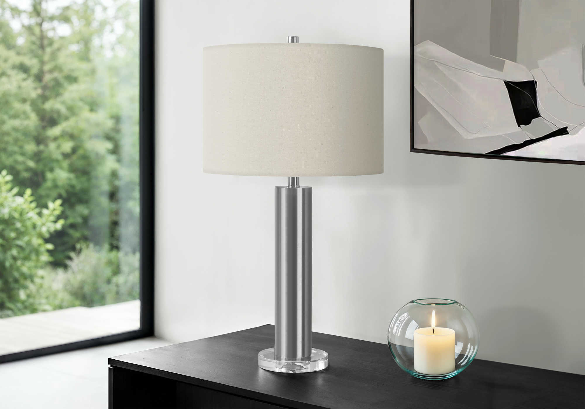LUMINAIRE - 28"H LAMPE DE TABLE NICKEL METAL / IVOIRE – I 9657.