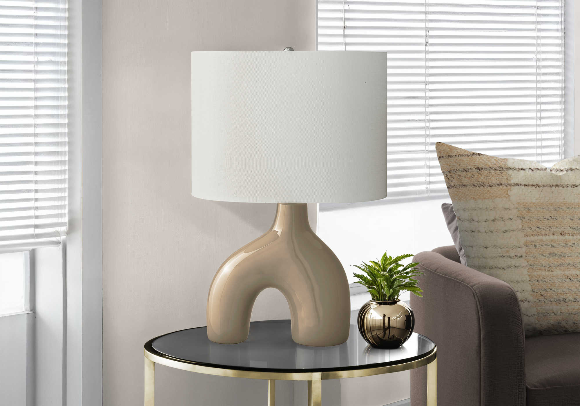 LUMINAIRE - 25"H LAMPE DE TABLE BRUN CERAMIQUE / IVOIRE – I 9662.