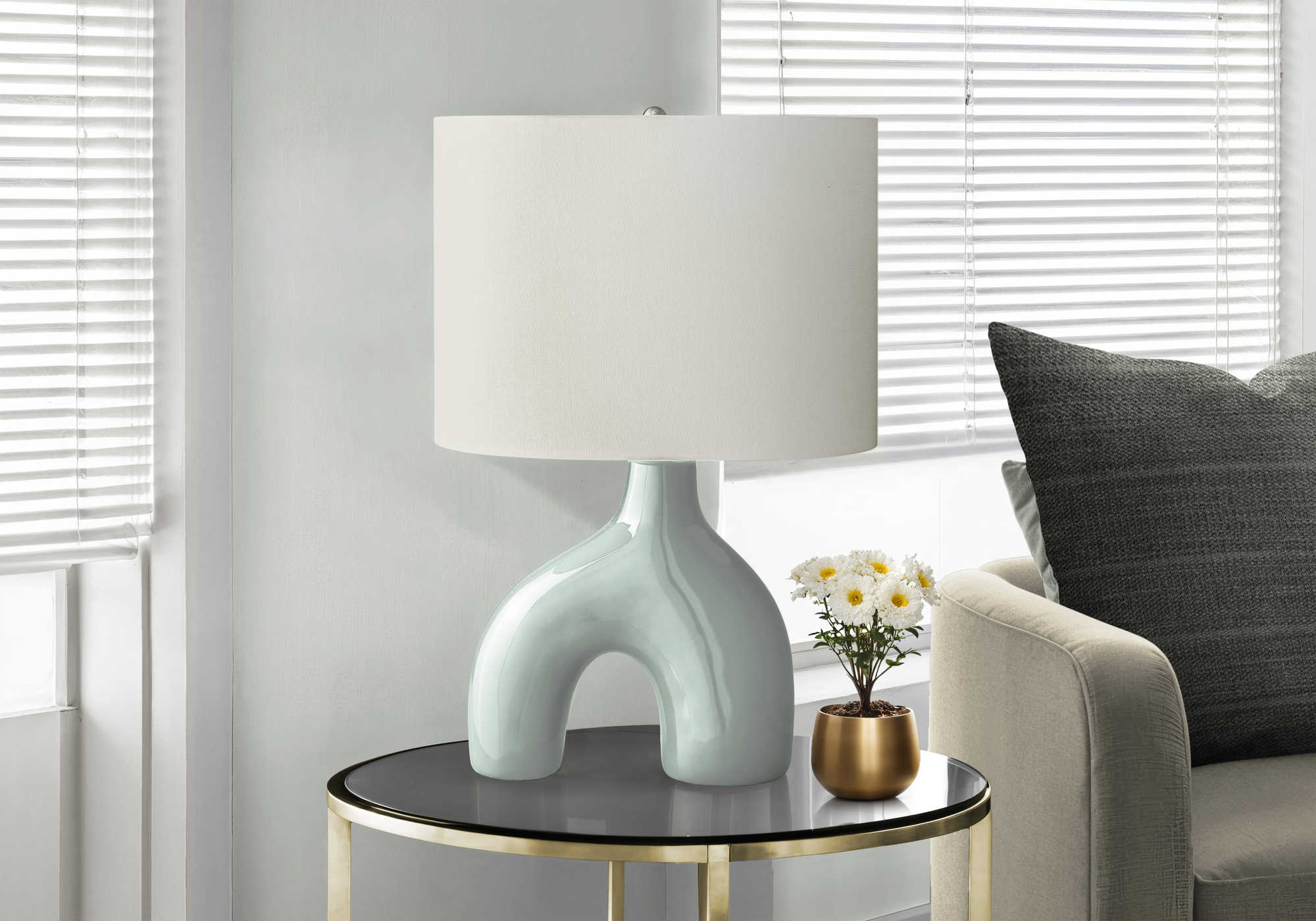 LUMINAIRE - 25"H LAMPE DE TABLE VERT CERAMIQUE / IVOIRE – I 9664.