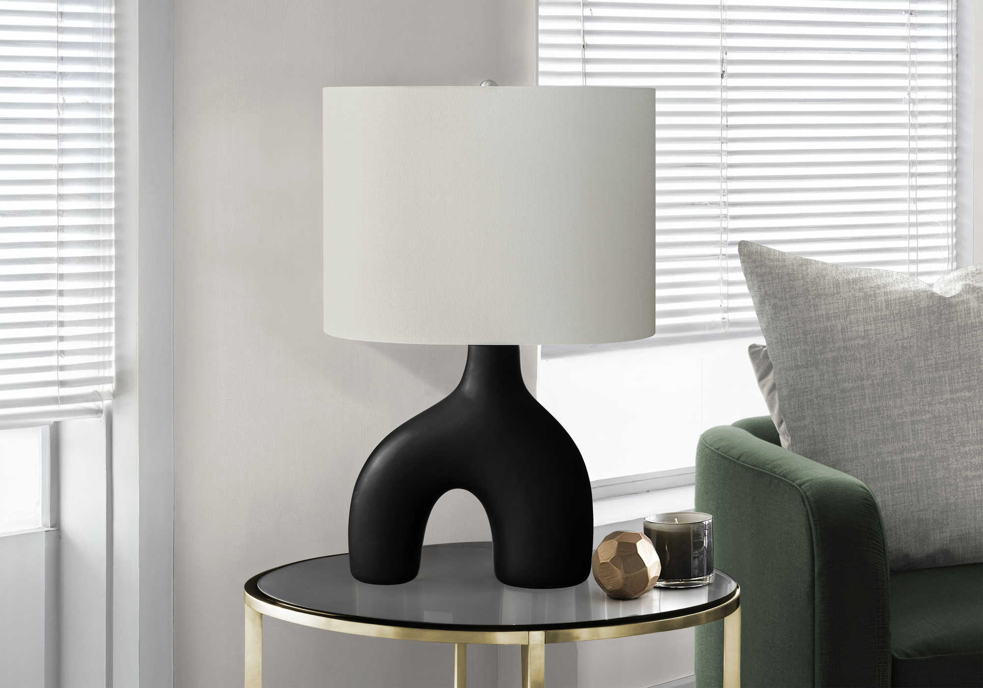 LUMINAIRE - 25"H LAMPE DE TABLE NOIR CERAMIQUE / IVOIRE – I 9666.