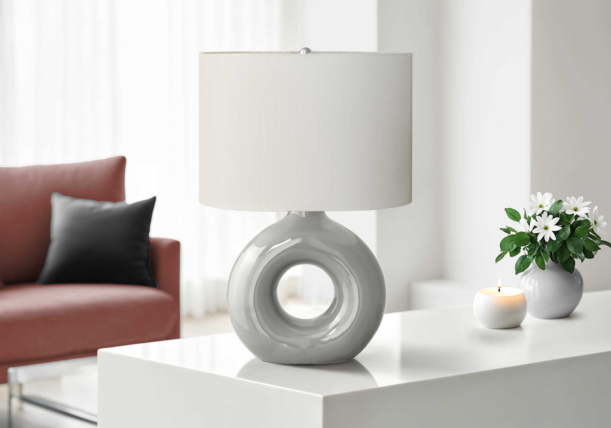 LUMINAIRE - 24"H LAMPE DE TABLE GRIS CERAMIQUE / IVOIRE – I 9668.