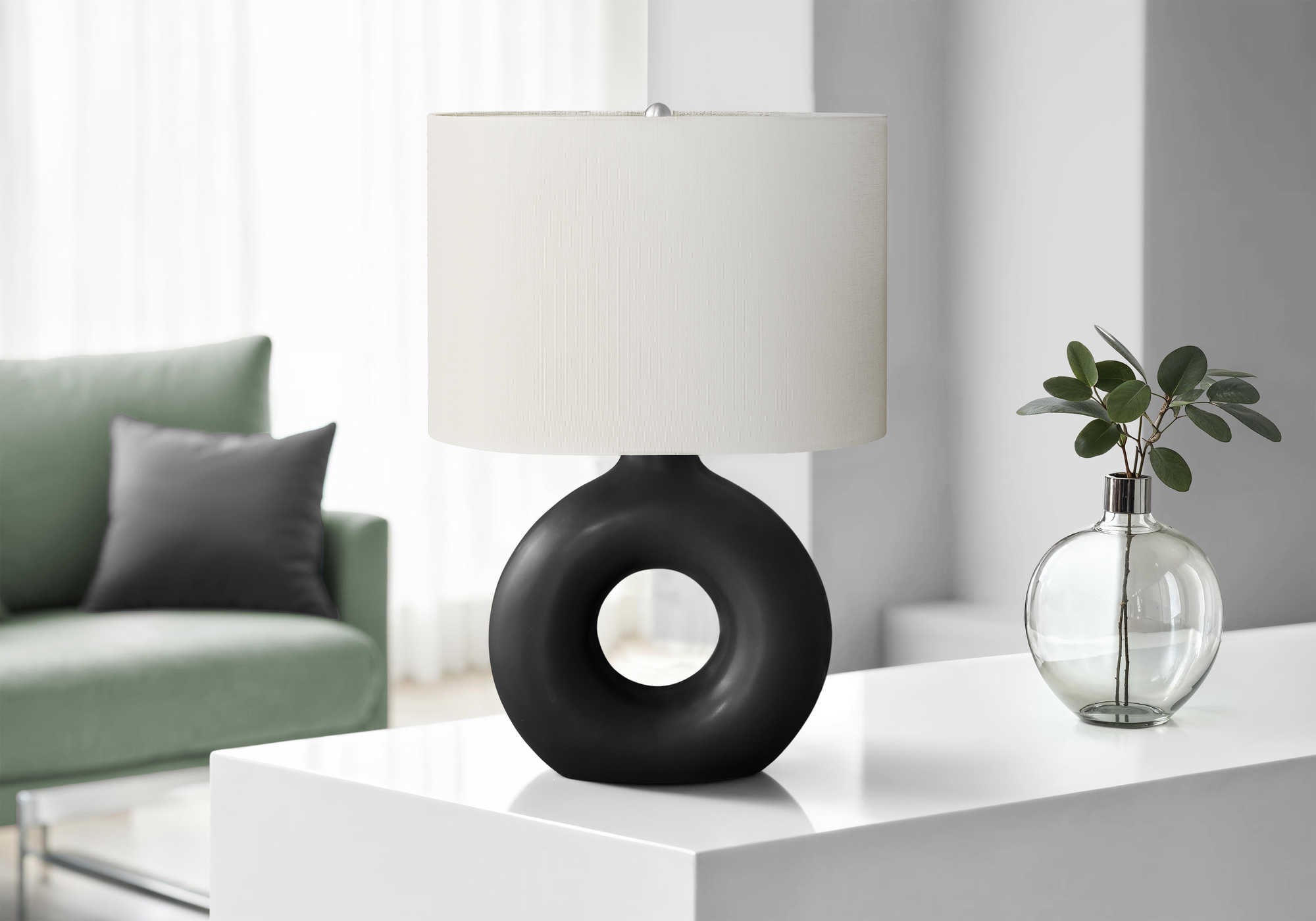 LUMINAIRE - 24"H LAMPE DE TABLE NOIR CERAMIQUE / IVOIRE – I 9673.