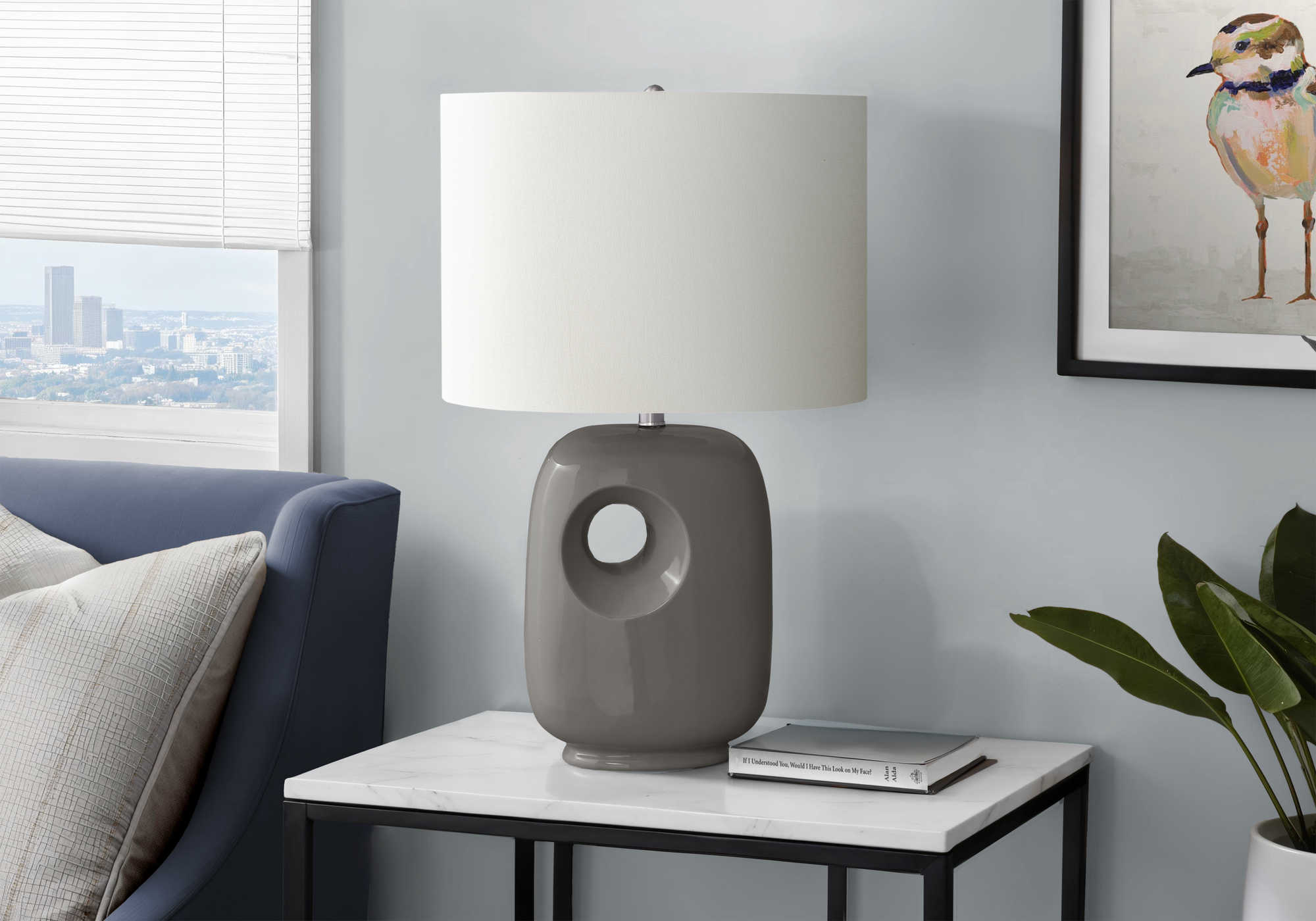 LUMINAIRE - 26"H LAMPE DE TABLE GRIS CERAMIQUE / IVOIRE – I 9674.