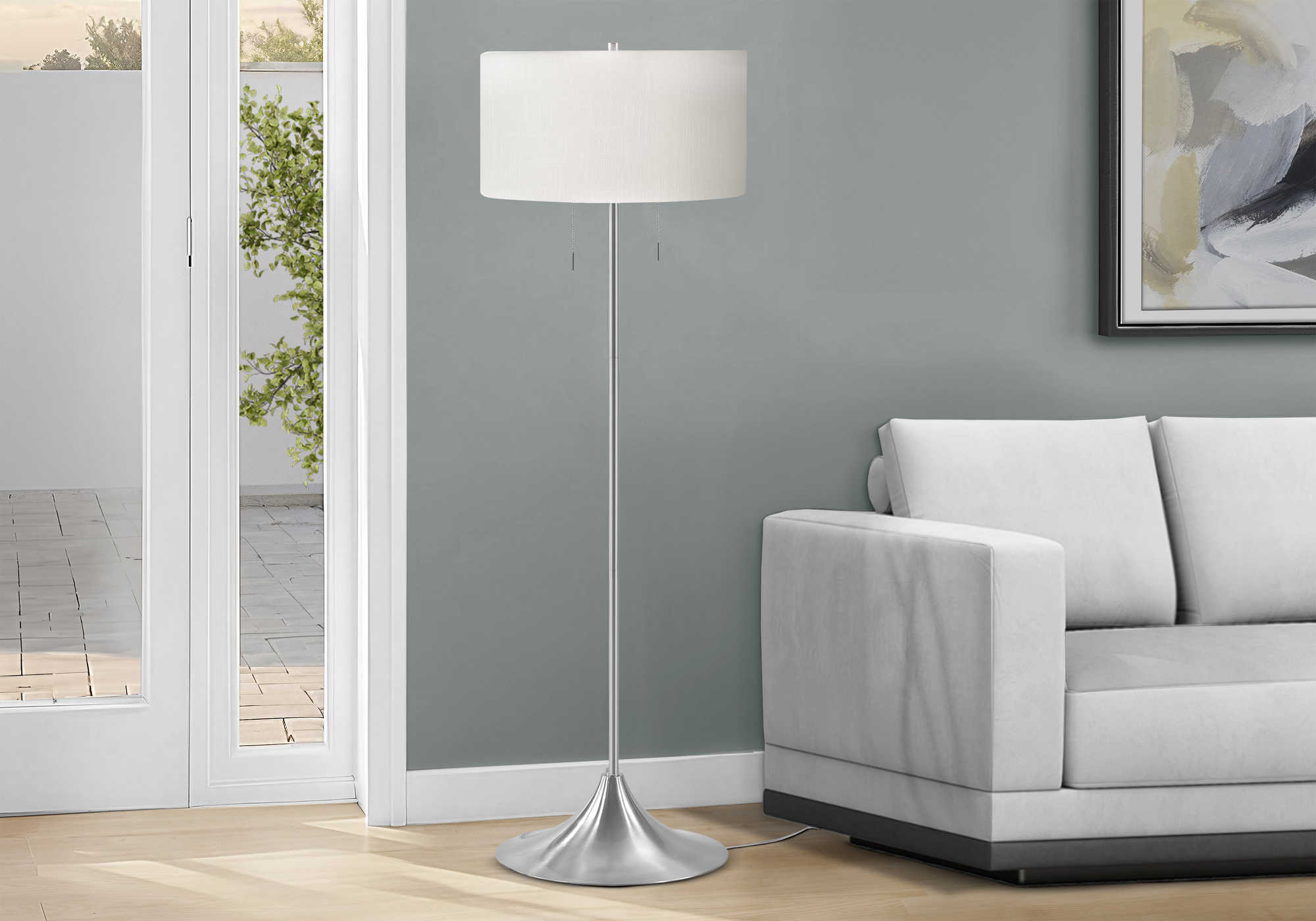 LUMINAIRE - 61"H LAMPE SUR PIED ARGENT METAL / BLANC – I 9681