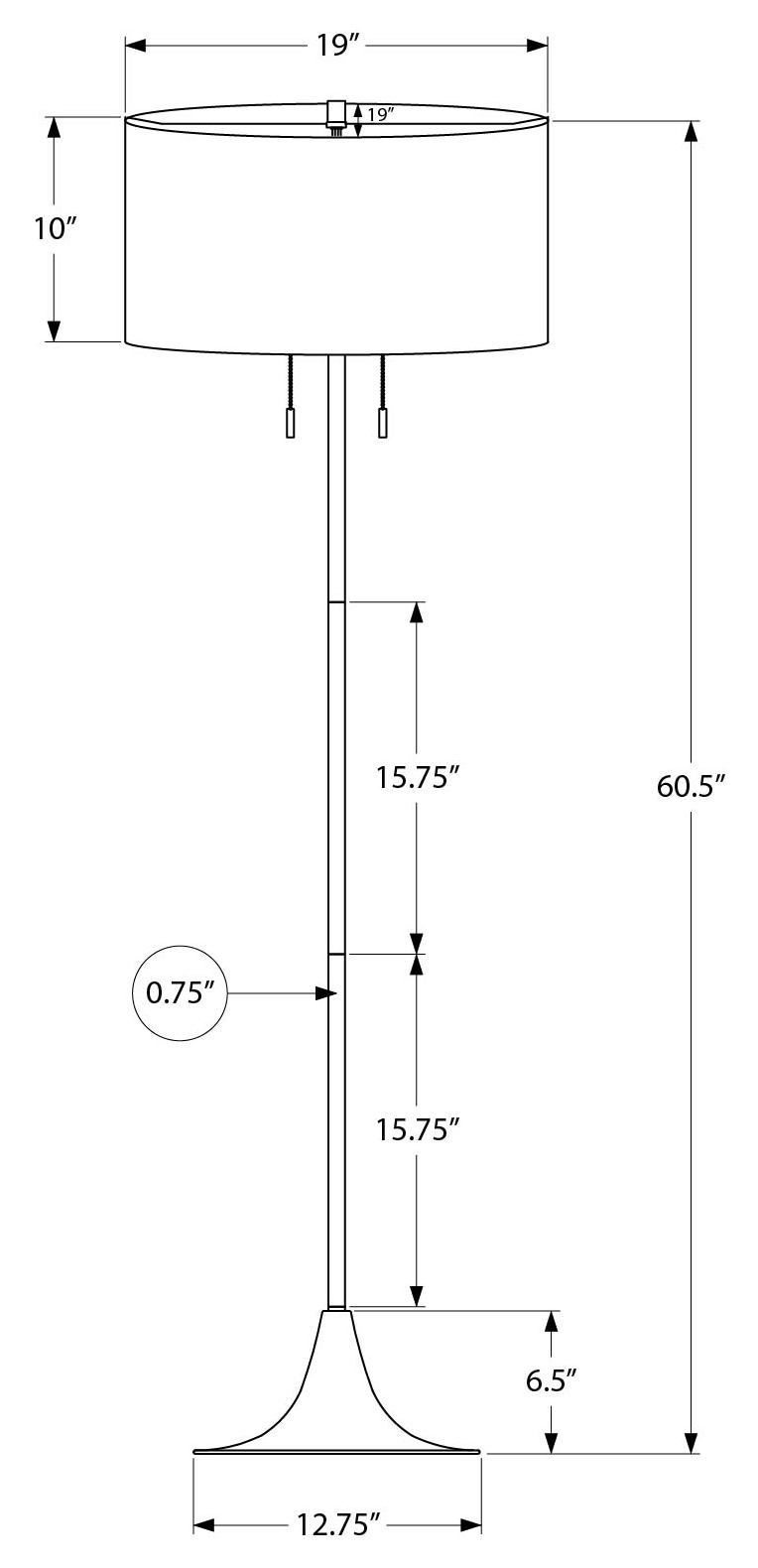 LUMINAIRE - 61"H LAMPE SUR PIED ARGENT METAL / BLANC – I 9681