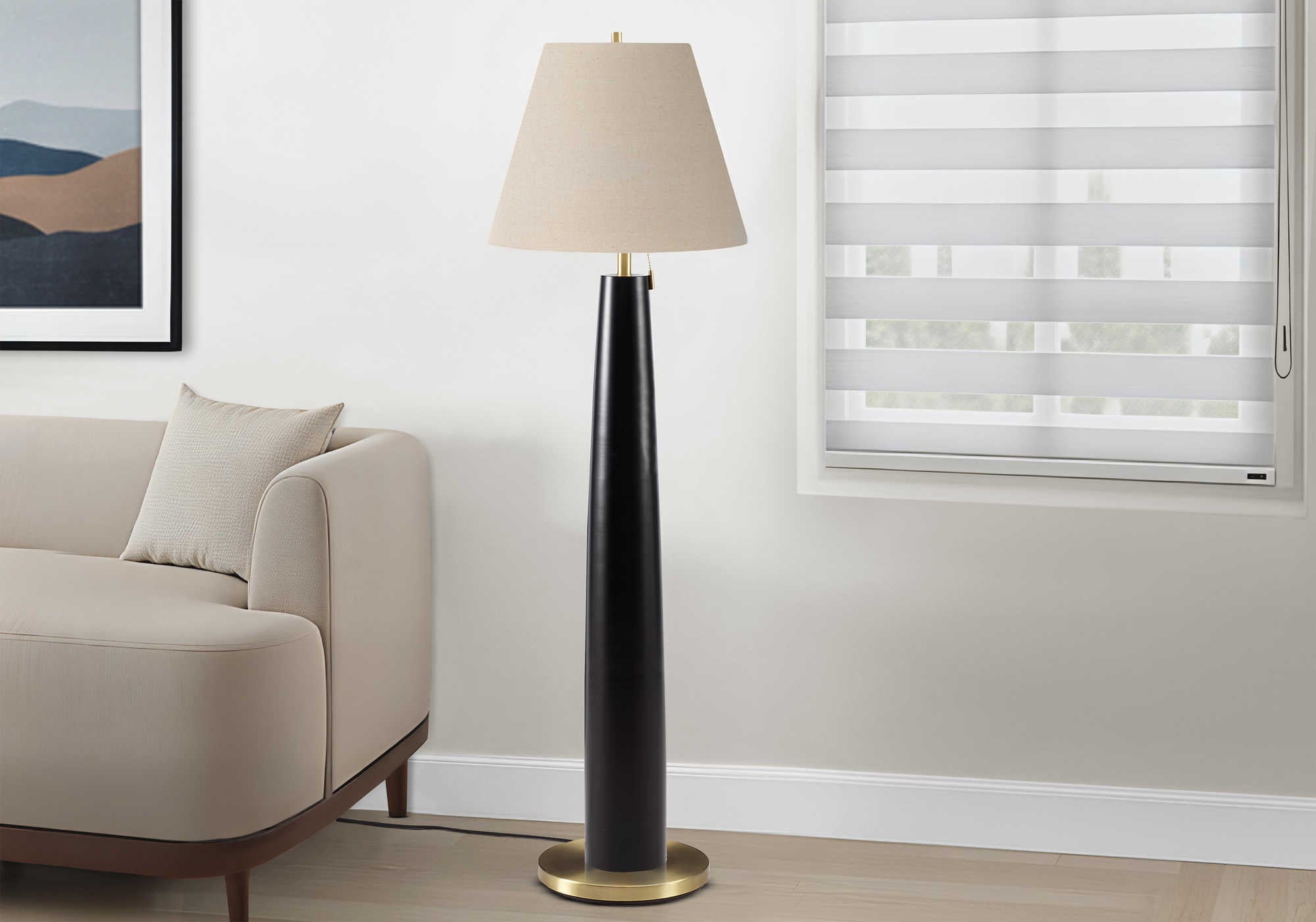 LUMINAIRE - 62"H LAMPE SUR PIED NOIR METAL / BEIGE – I 9683
