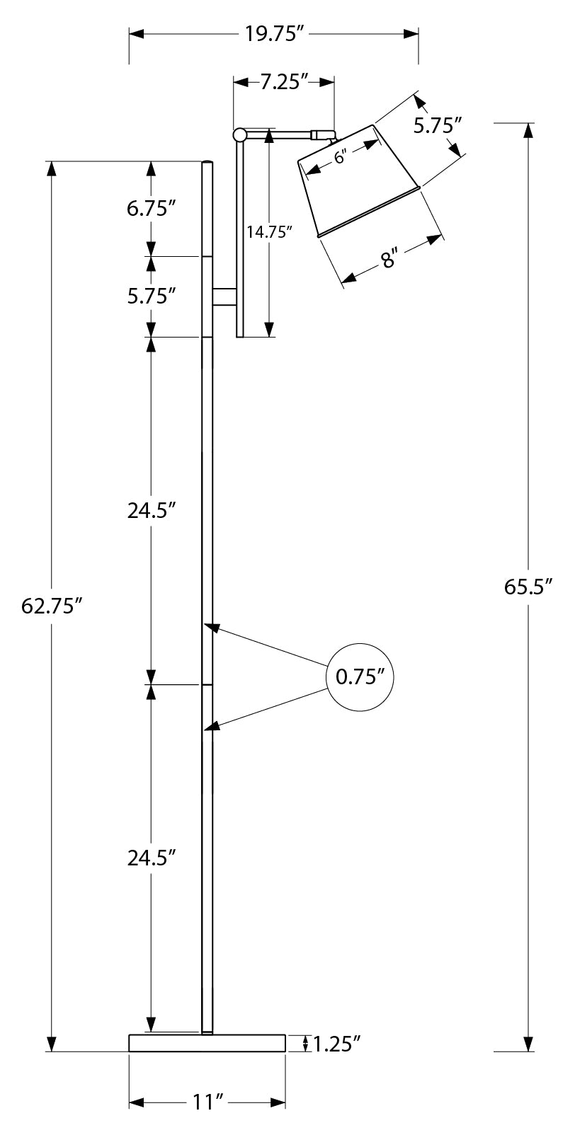 LUMINAIRE - 65"H LAMPE SUR PIED NOIR METAL / NICKEL – I 9693