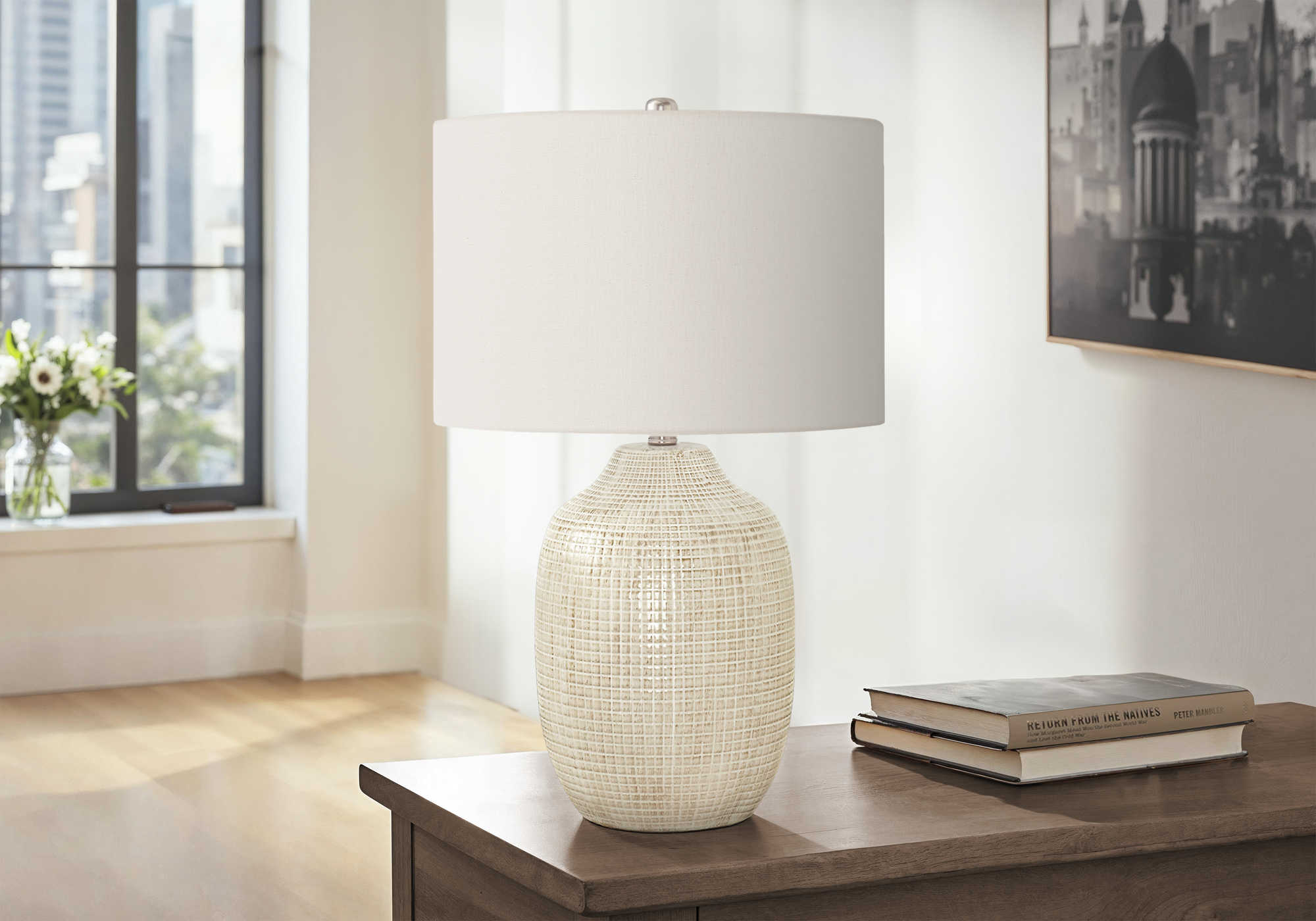 LUMINAIRE - 26"H LAMPE DE TABLE CREME CERAMIQUE / IVOIRE – I 9704.