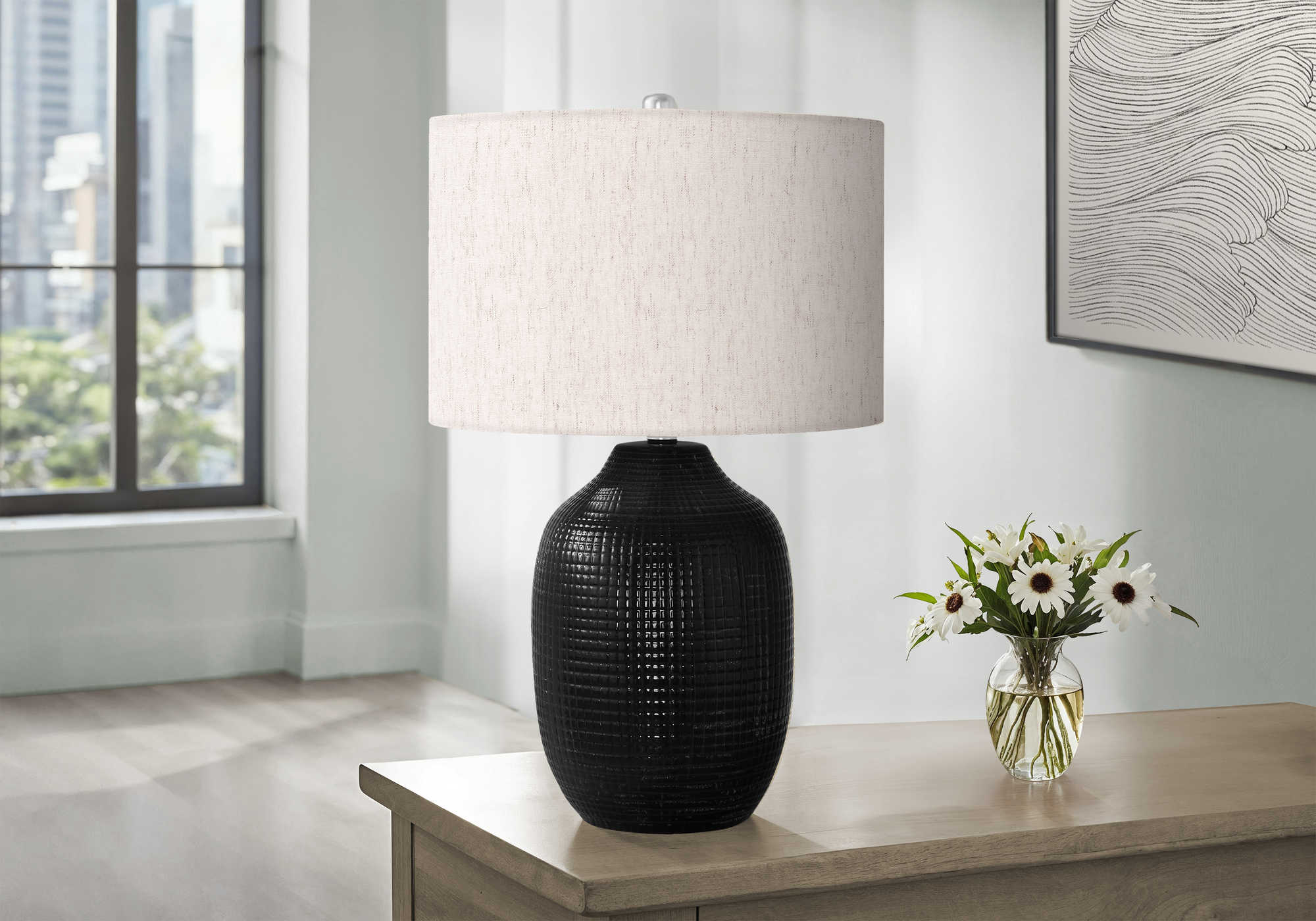 LUMINAIRE - 26"H LAMPE DE TABLE NOIR CERAMIQUE / IVOIRE – I 9705.