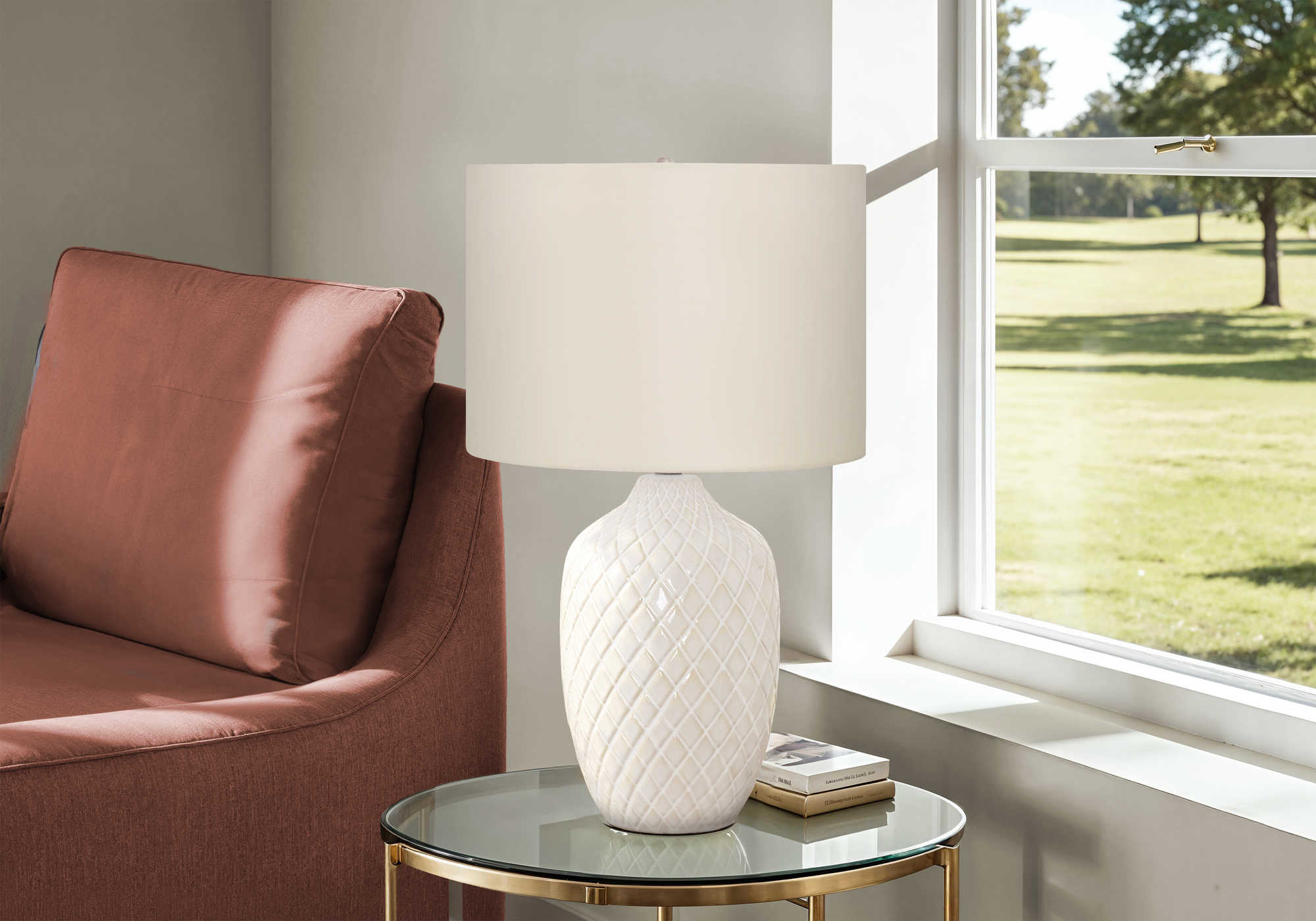 LUMINAIRE - 25"H LAMPE DE TABLE CREME CERAMIQUE / IVOIRE – I 9707.