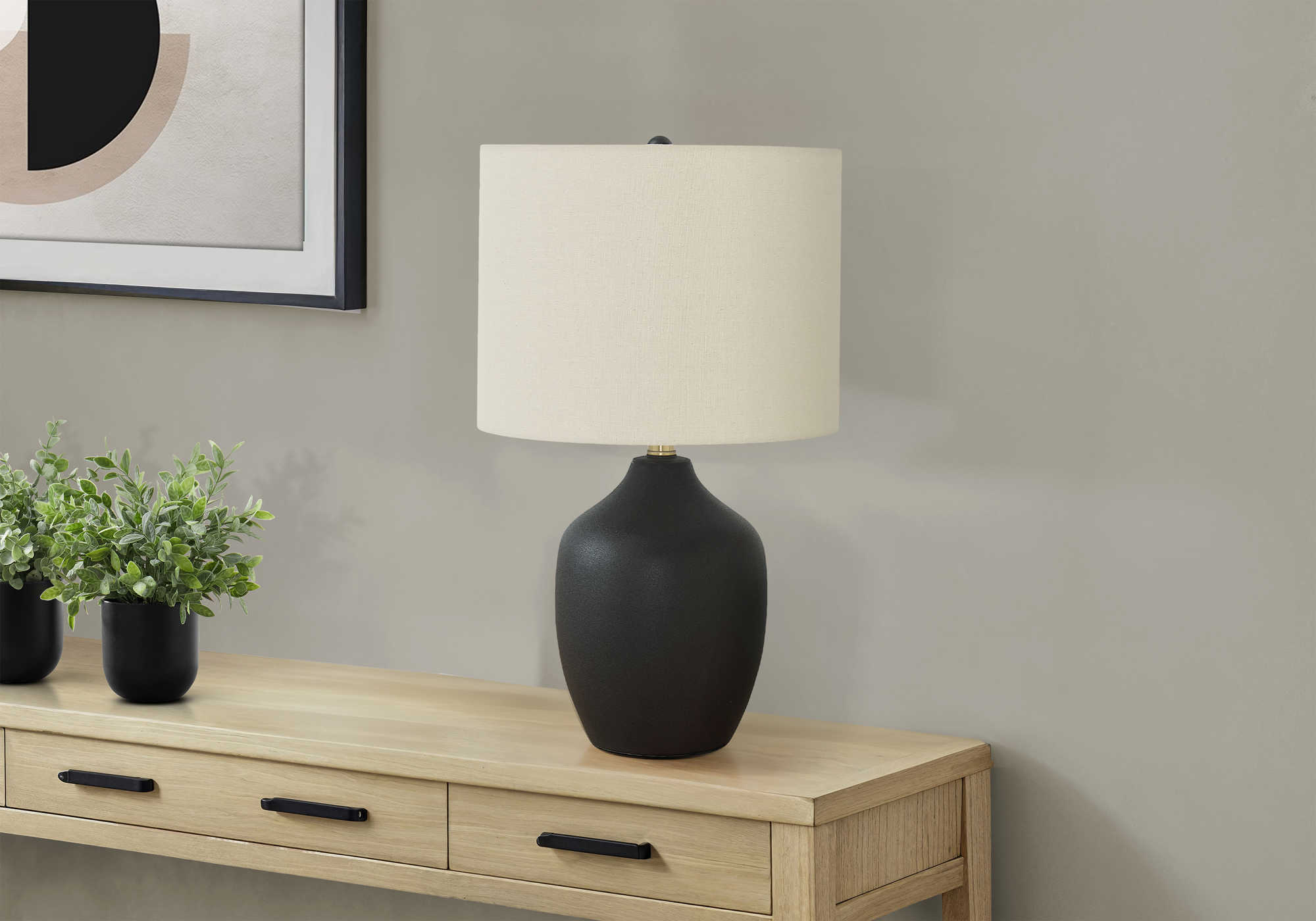 LUMINAIRE - 22"H LAMPE DE TABLE NOIR CERAMIQUE / IVOIRE – I 9708.
