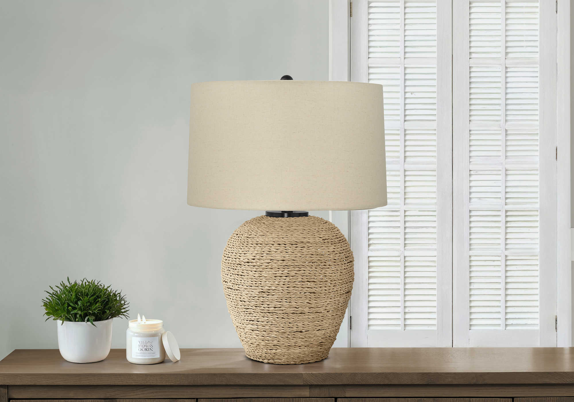 LUMINAIRE - 25"H LAMPE DE TABLE BEIGE ROTIN / BEIGE – I 9713.