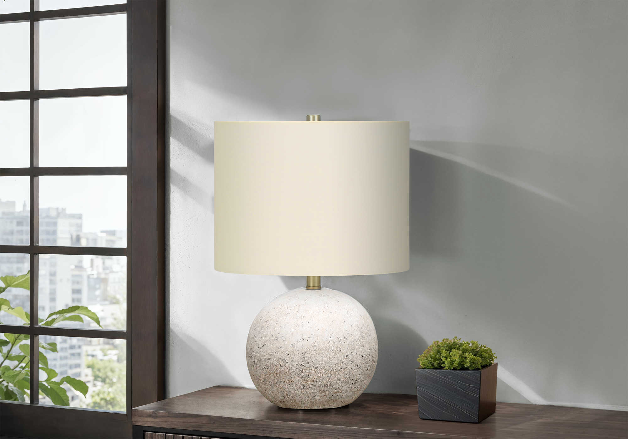 LUMINAIRE - 20"H LAMPE DE TABLE GRIS BETON / IVOIRE – I 9717.