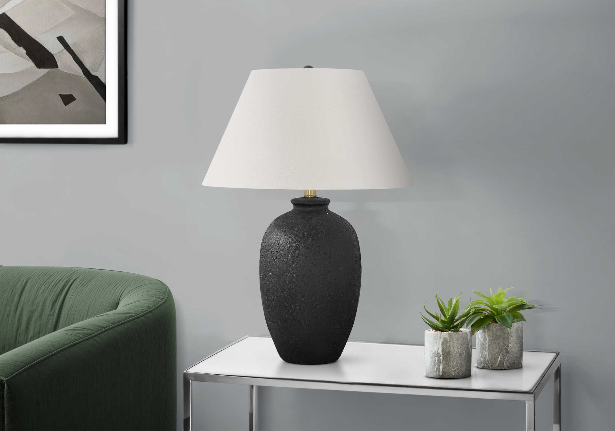 LUMINAIRE - 24"H LAMPE DE TABLE NOIR CERAMIQUE / IVOIRE – I 9721.