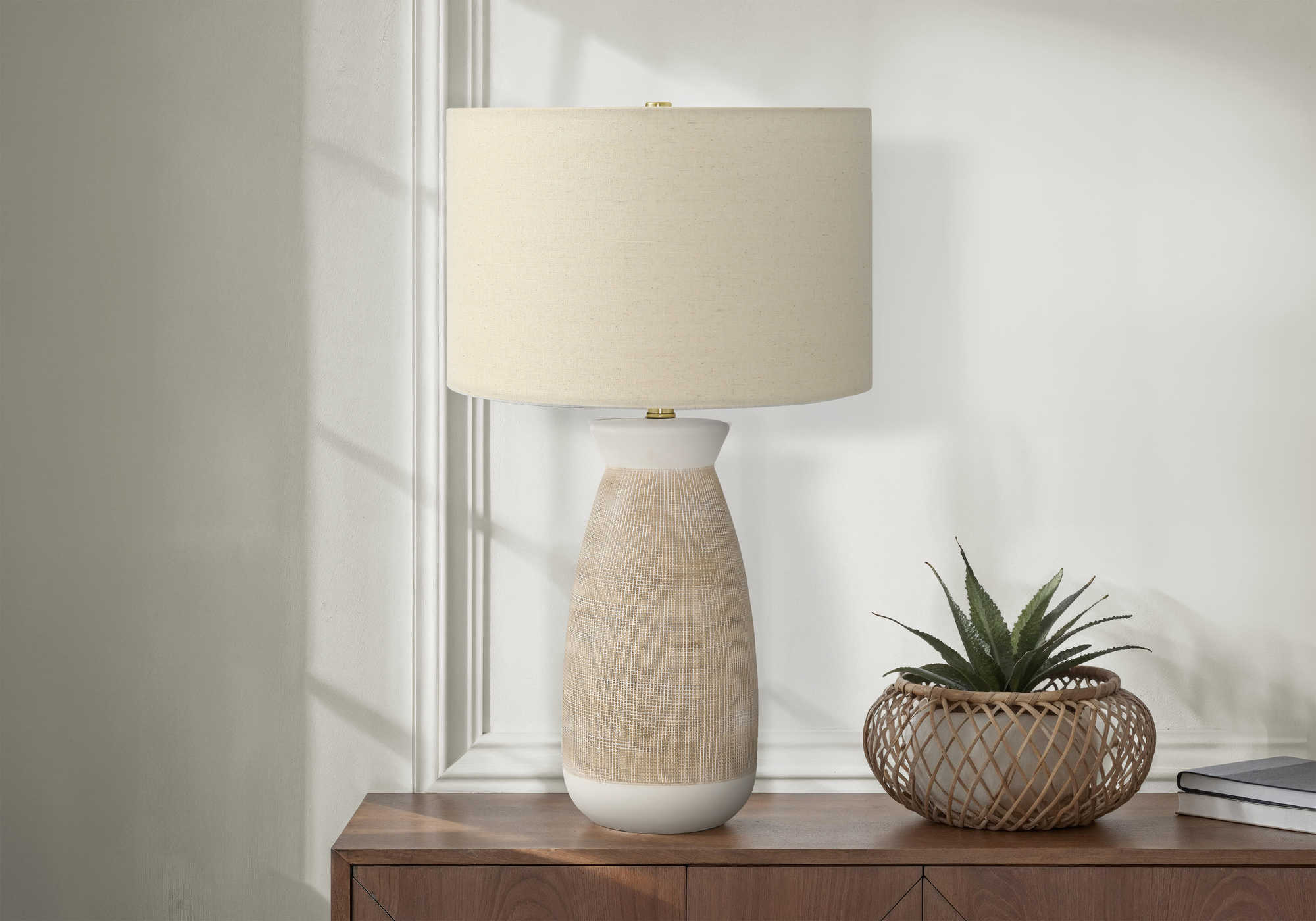 LUMINAIRE - 27"H LAMPE DE TABLE CREME CERAMIQUE / BEIGE – I 9724.