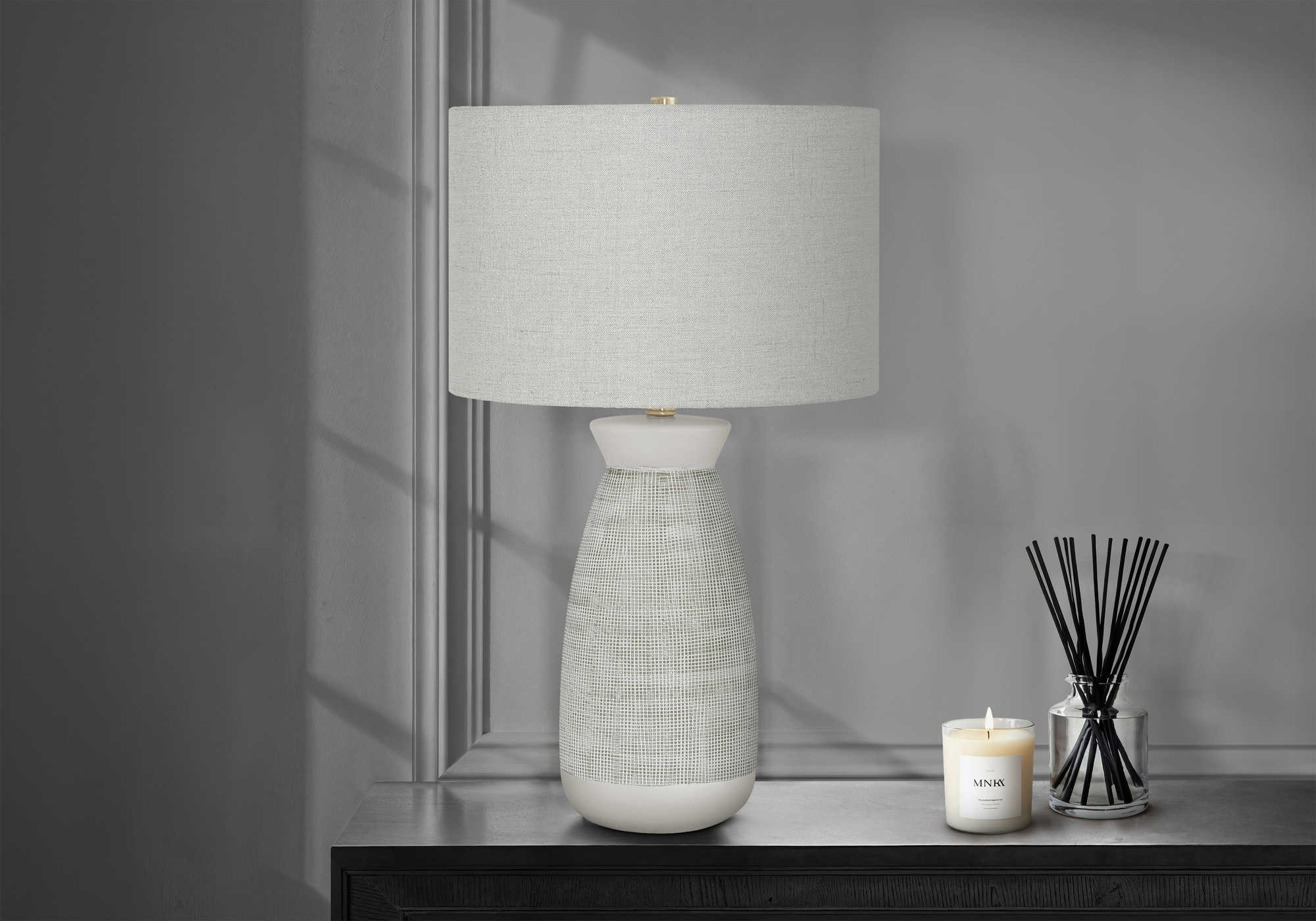 LUMINAIRE - 27"H LAMPE DE TABLE GRIS CERAMIQUE / GRIS – I 9725.