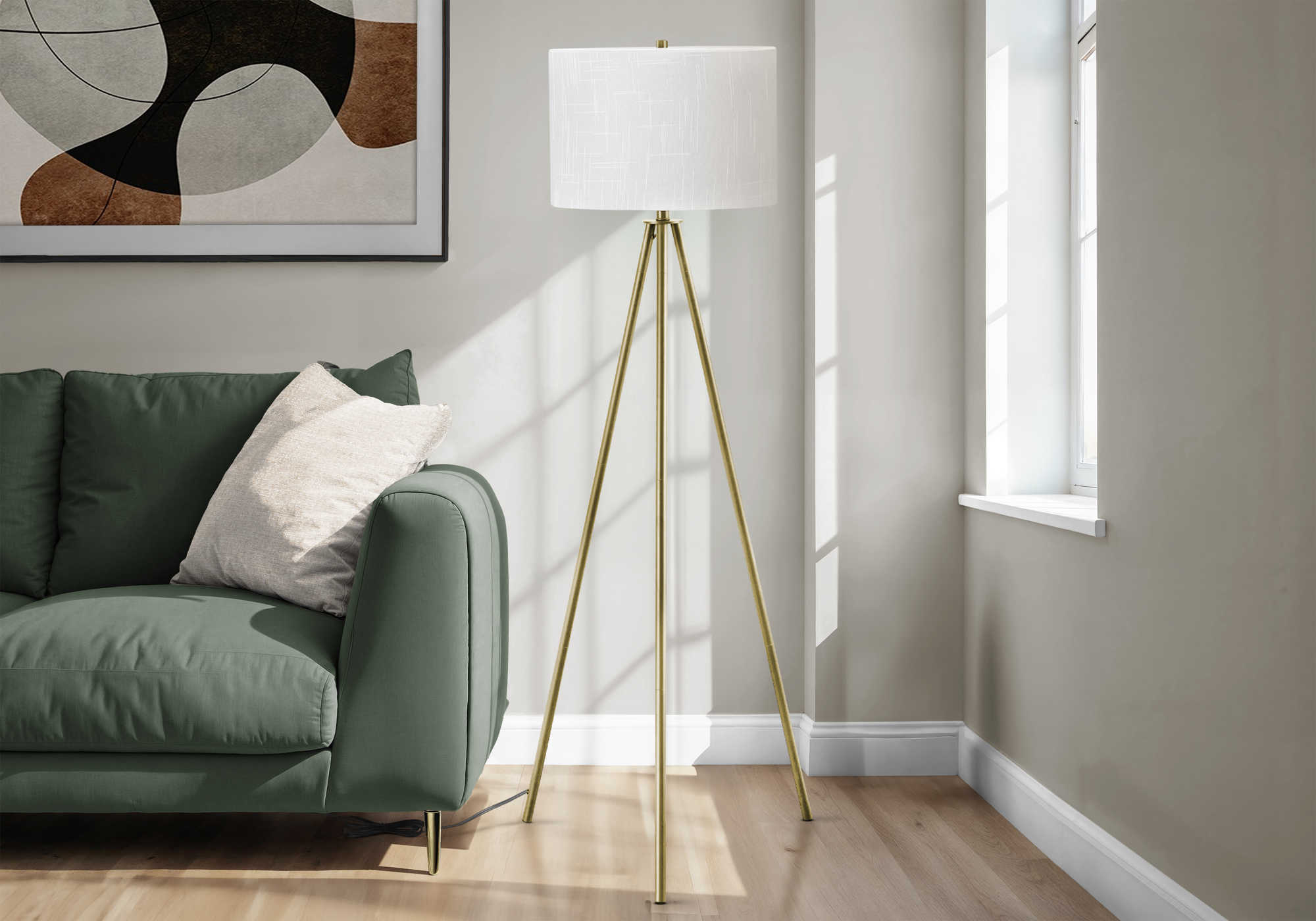 LUMINAIRE - 63"H LAMPE SUR PIED TREPIED LAITON METAL/ IVOIRE – I 9736.