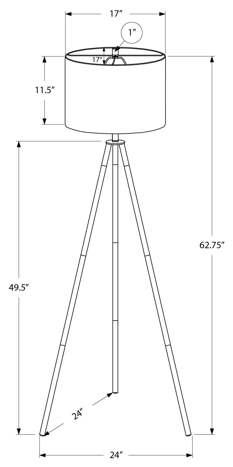 LUMINAIRE - 63"H LAMPE SUR PIED TREPIED LAITON METAL/ IVOIRE – I 9736.
