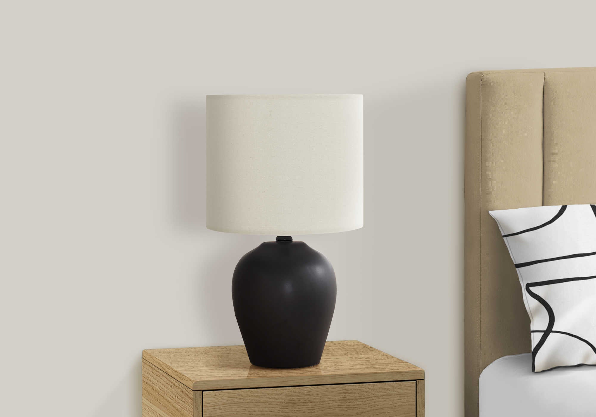 LUMINAIRE - 17"H LAMPE DE TABLE NOIR CERAMIQUE / IVOIRE – I 9738.