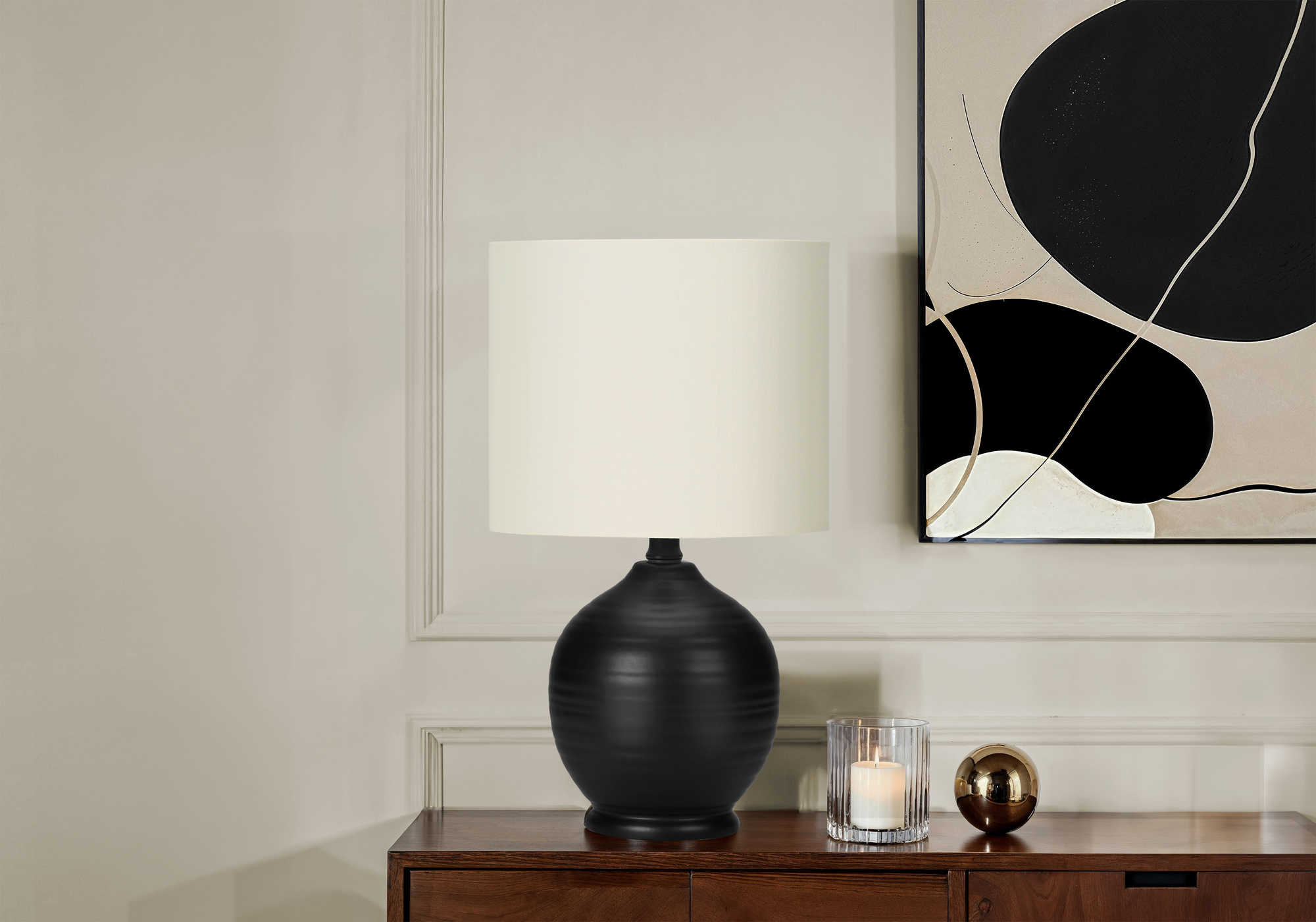 LUMINAIRE - 17"H LAMPE DE TABLE NOIR CERAMIQUE / IVOIRE – I 9739.