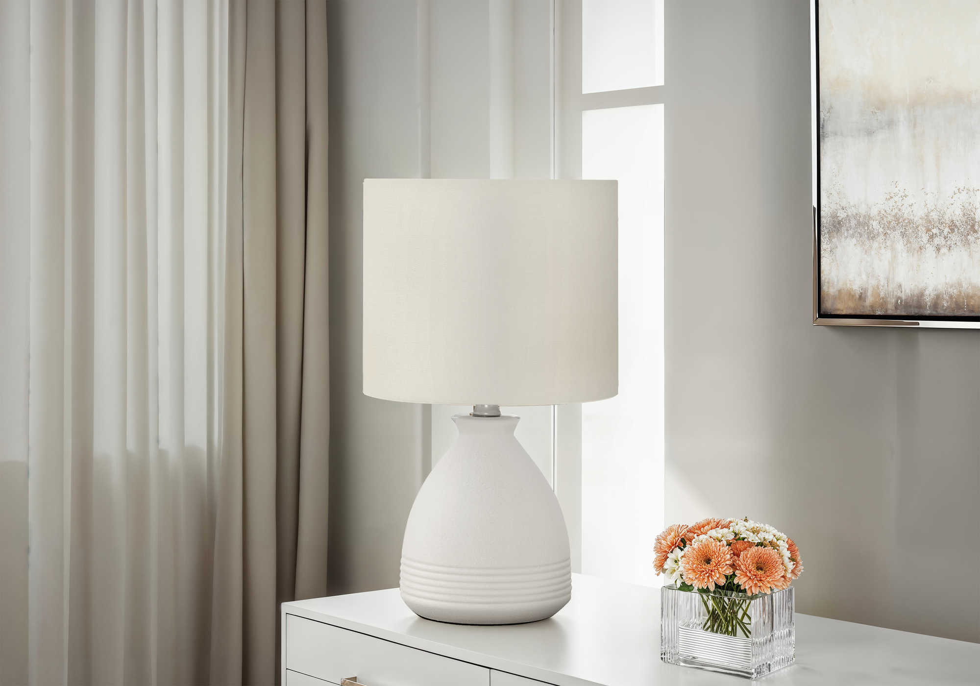 LUMINAIRE - 17"H LAMPE DE TABLE CREME CERAMIQUE / IVOIRE – I 9741.