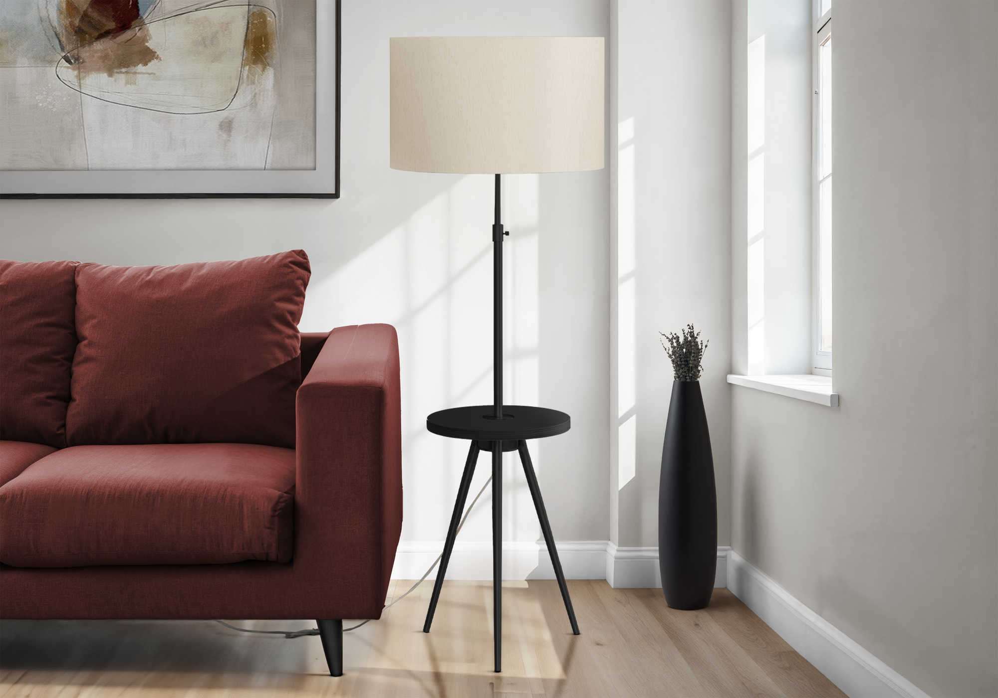 LUMINAIRE - 63"H LAMPE SUR PIED TREPIED NOIR METAL / USB – I 9745.