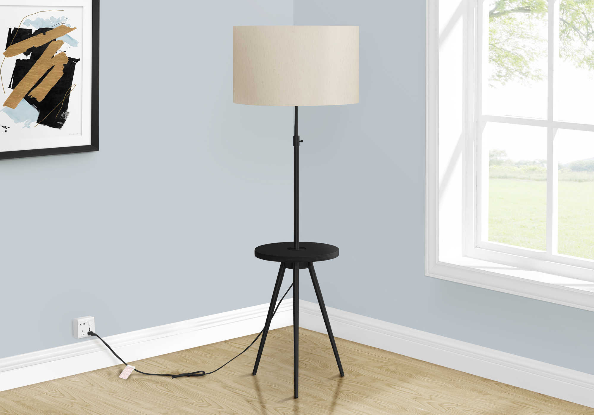 Image of lighting - 63"h tripod floor lamp black metal / usb.