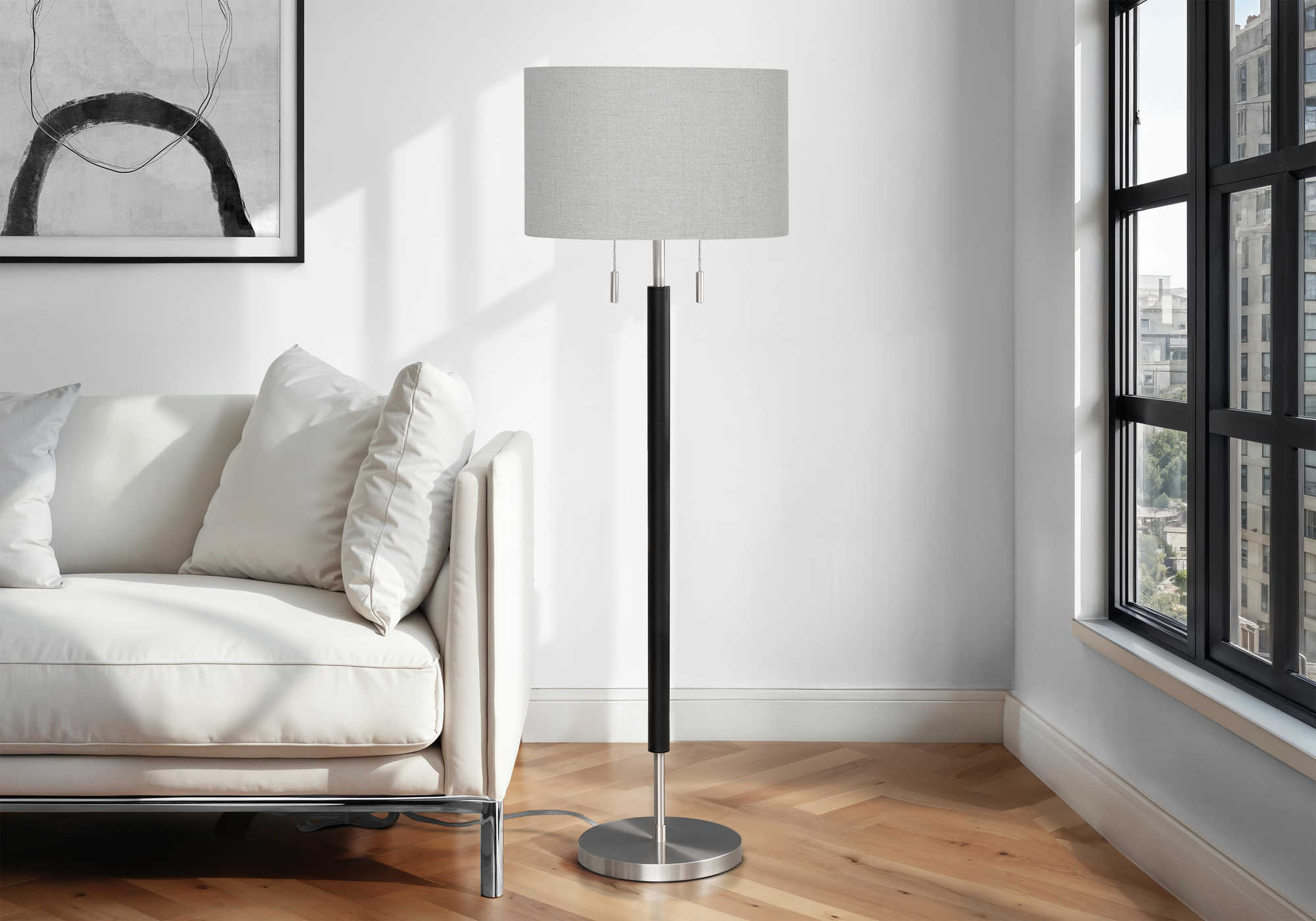 LUMINAIRE - 60"H LAMPE SUR PIED NICKEL METAL / GRIS – I 9748.