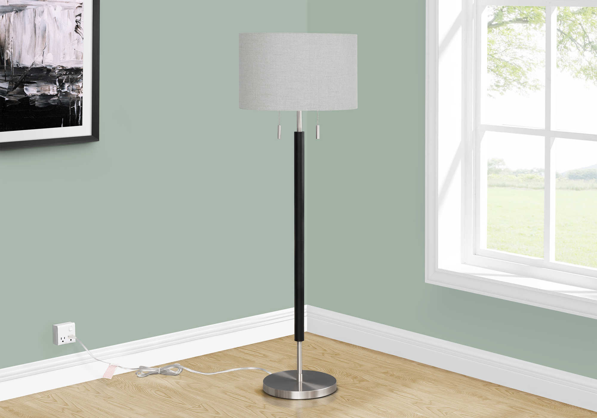 Image of lighting - 60"h floor lamp nickel metal / grey.